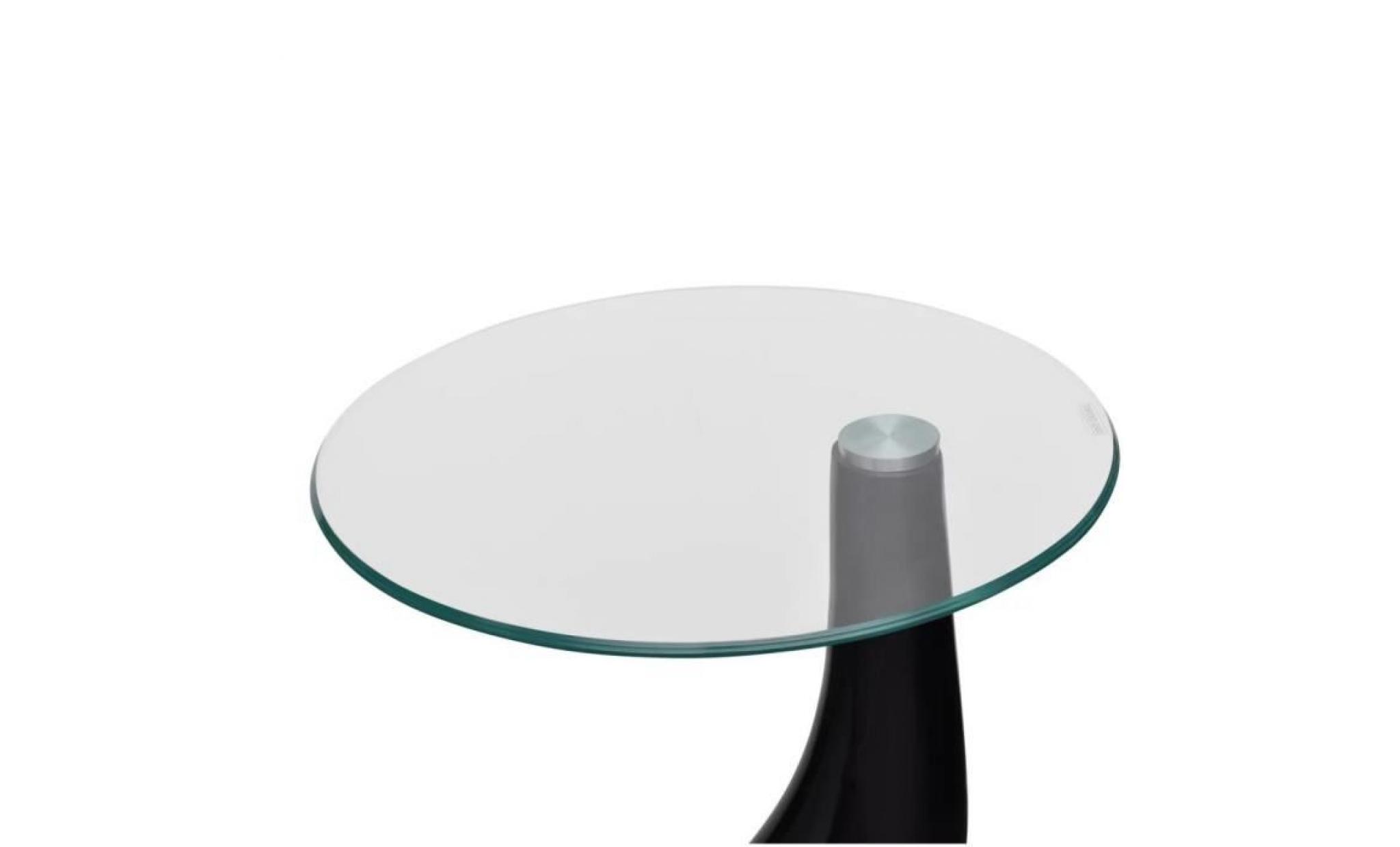 table basse et dessus de table verre rond noir brillant 2 pcs pas cher