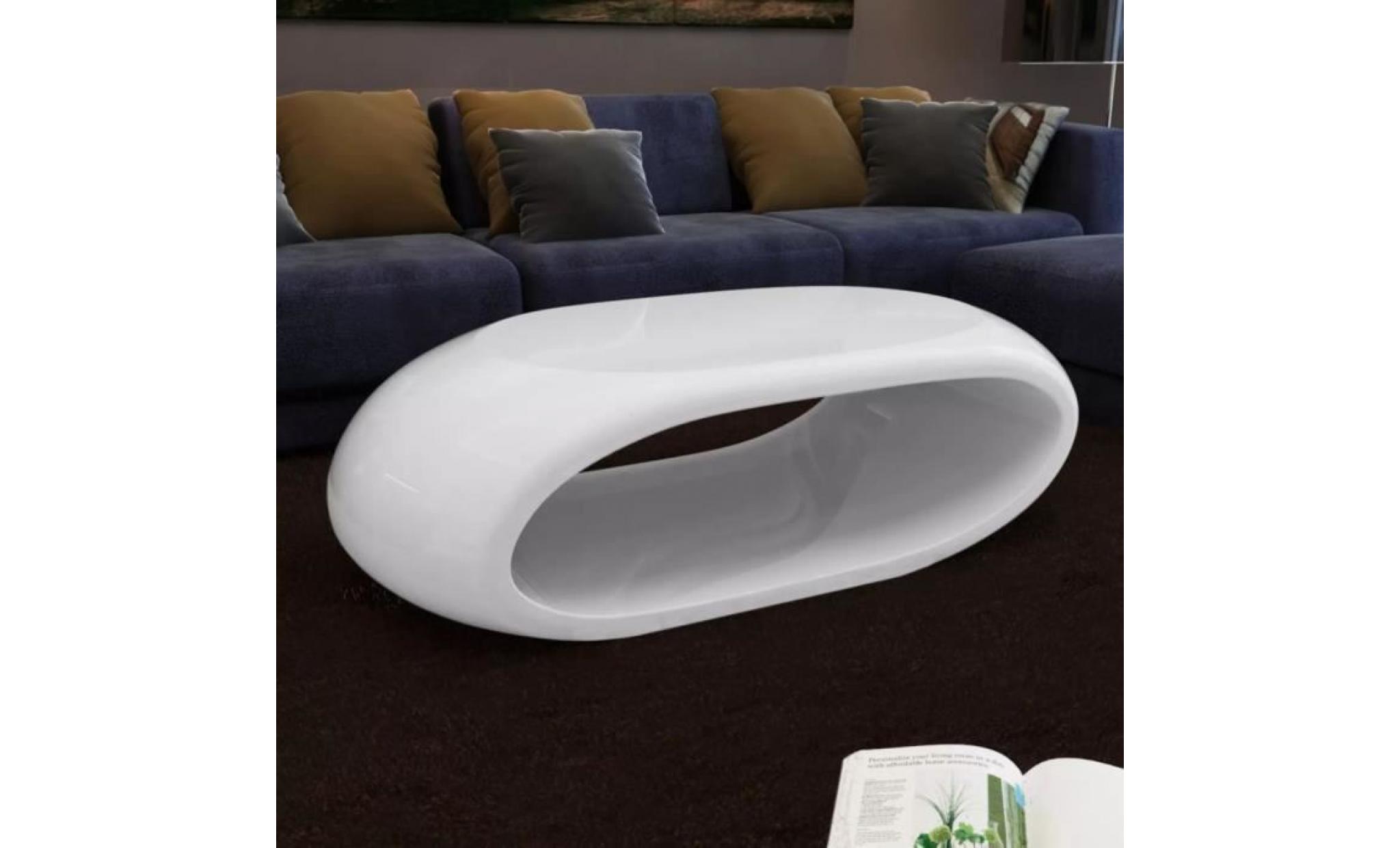 table basse fibre de verre style contemporain 100 x 50 x 28 cm blanc brillant