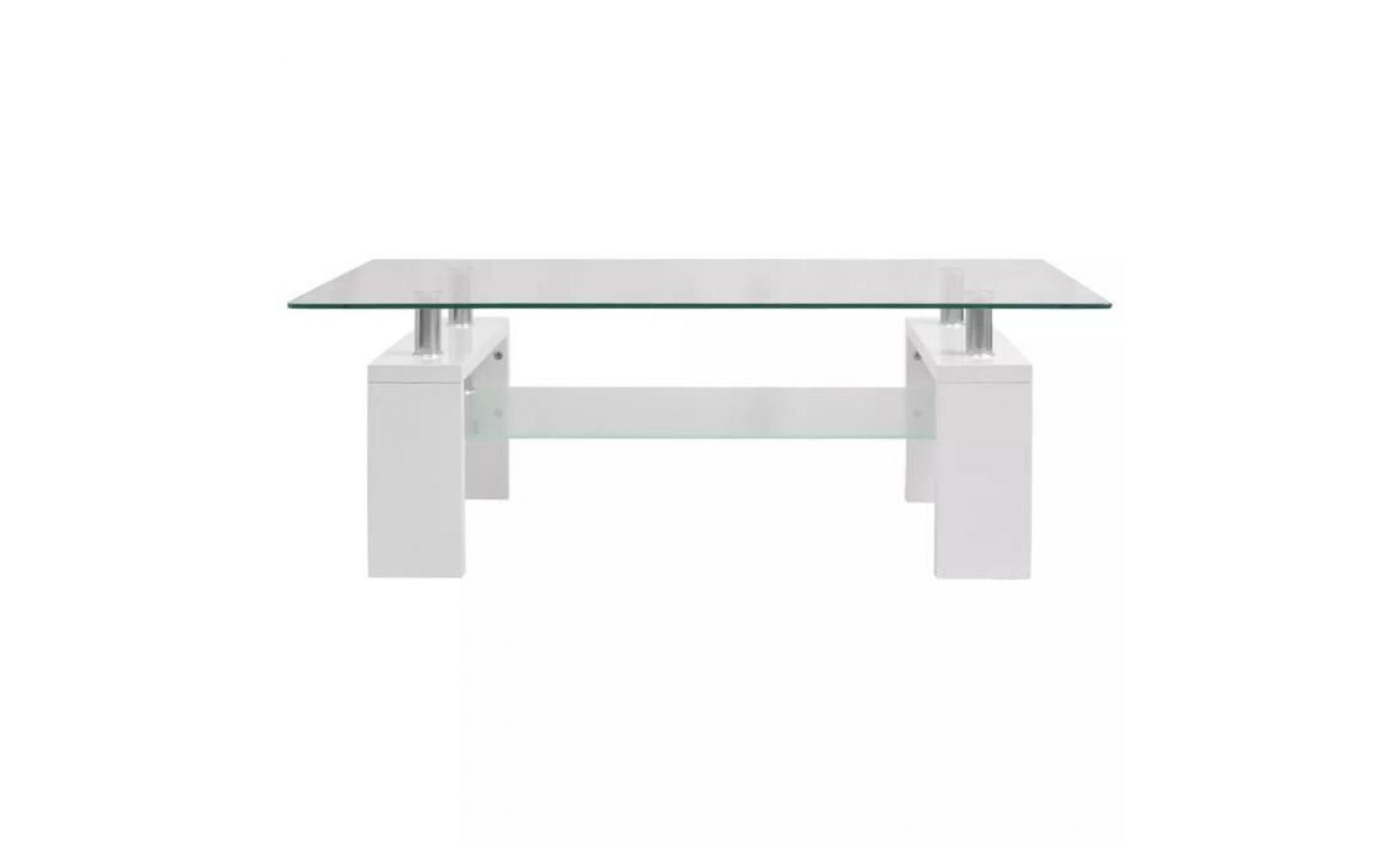table basse haute brillance avec étagère inférieure 110x60x40cm table de salon scandinave table bass style contemporain moderne pas cher