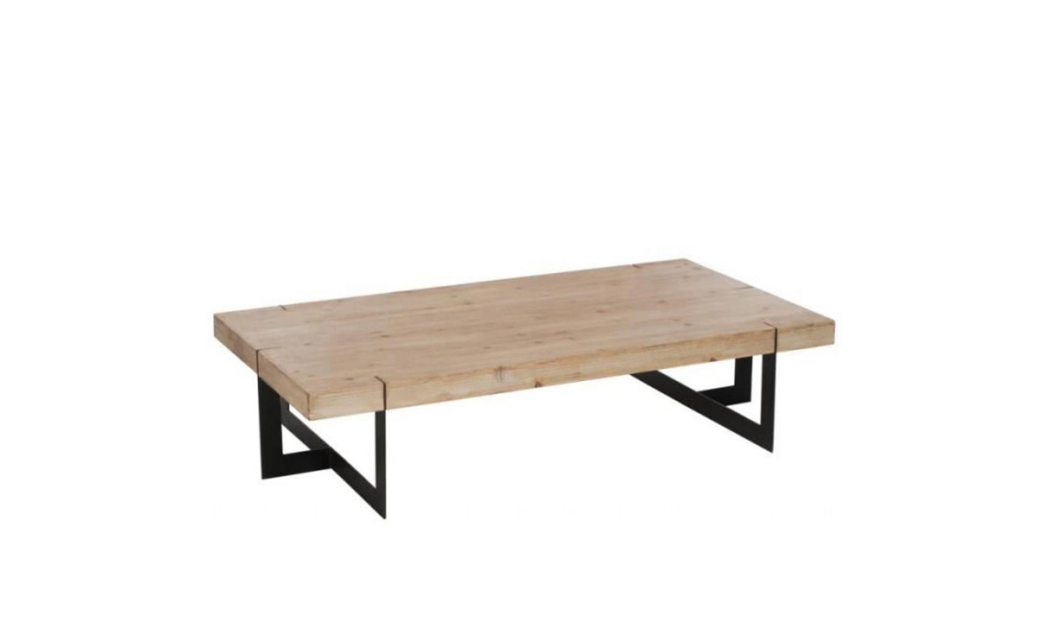 table basse industriel rectangulaire métal noir et bois massif