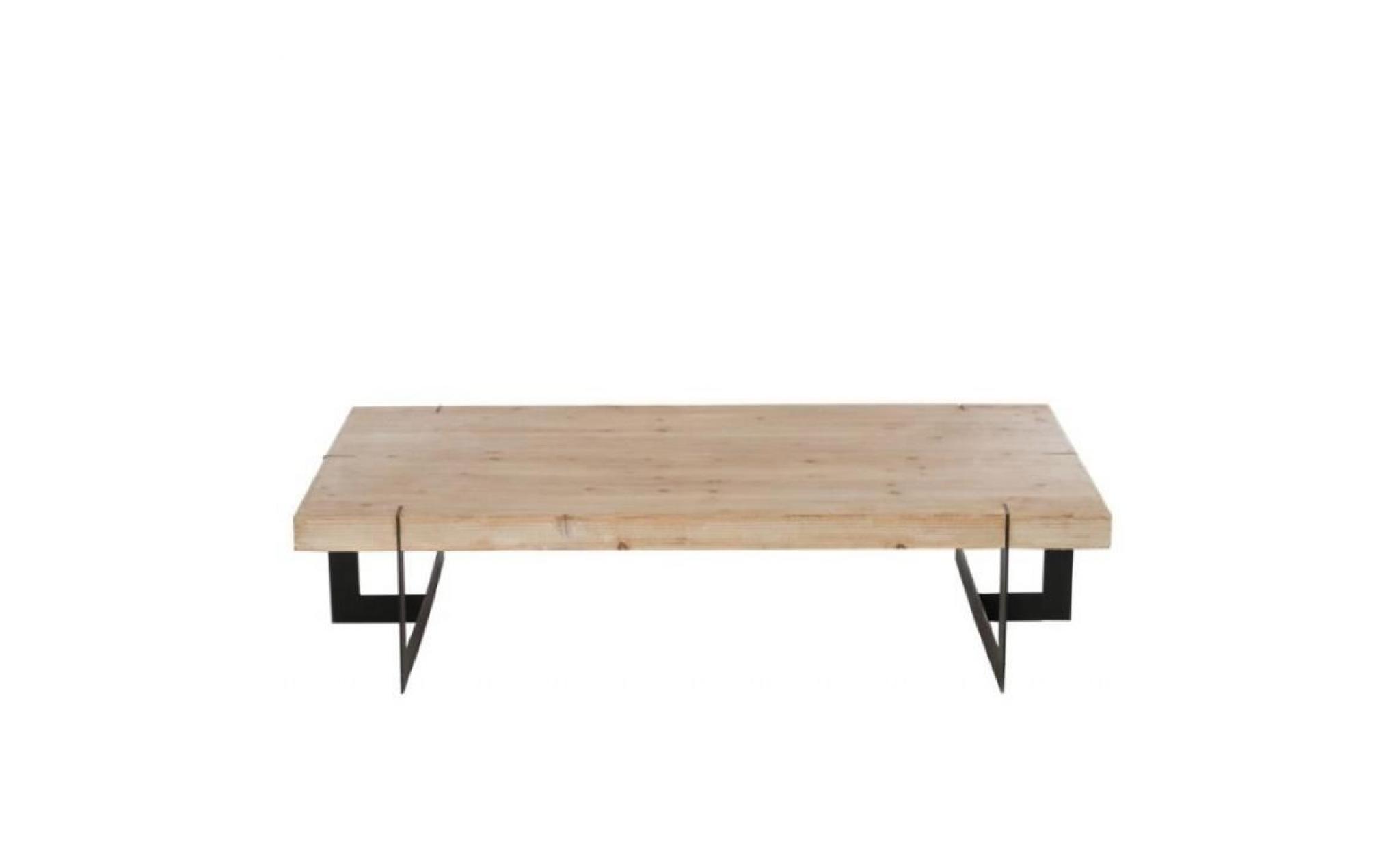 table basse industriel rectangulaire métal noir et bois massif pas cher