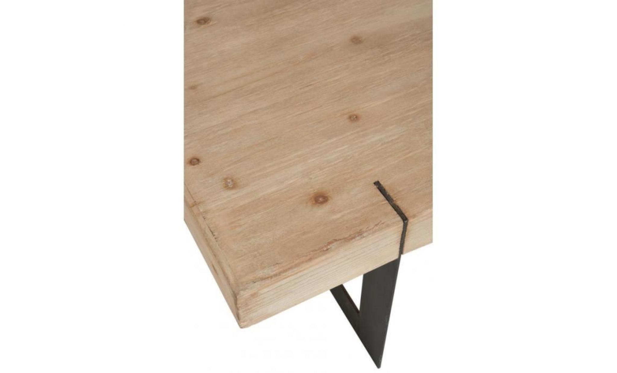 table basse industriel rectangulaire métal noir et bois massif pas cher
