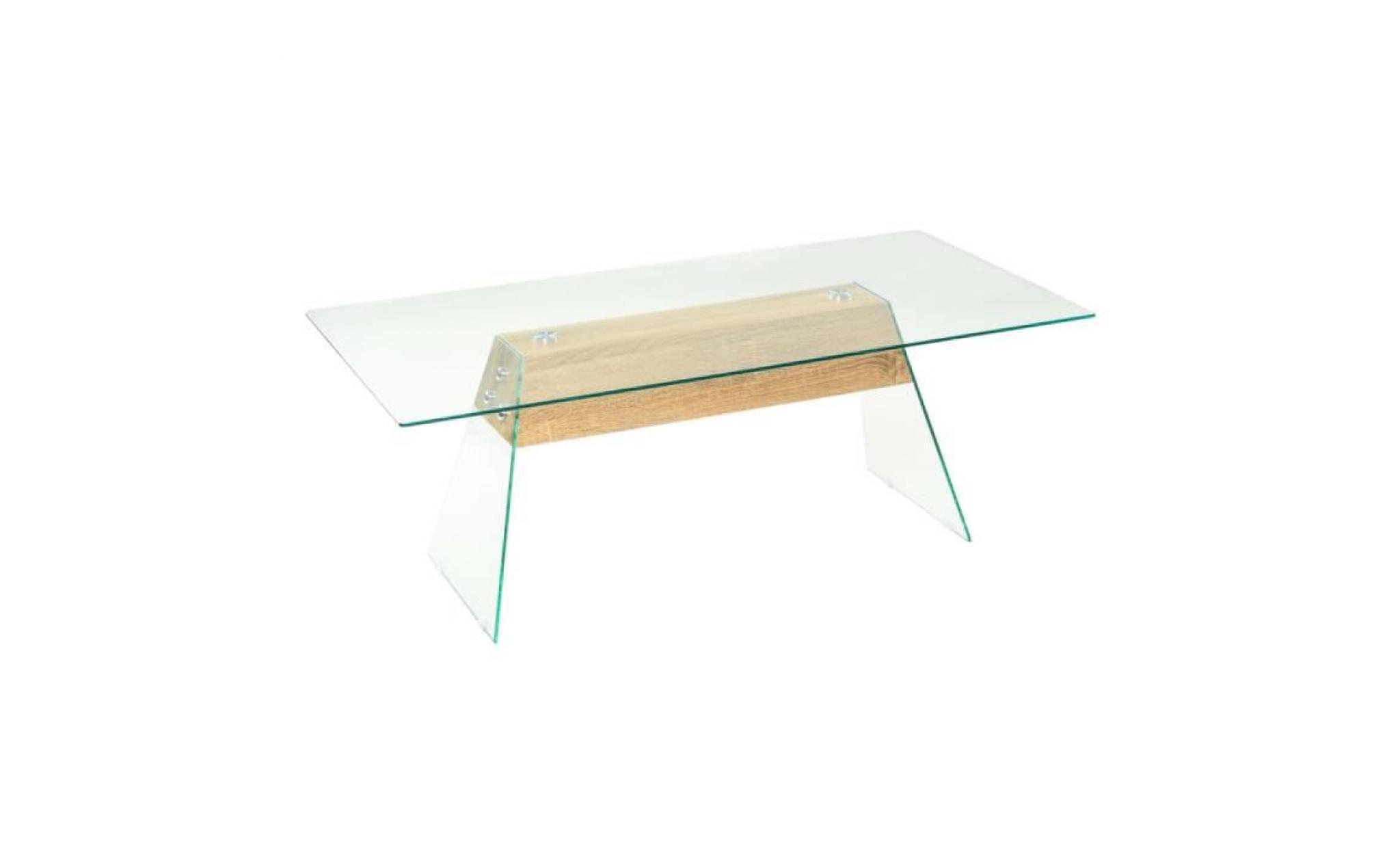 table basse mdf et verre 110 x 55 x 40 cm couleur de chêne pas cher