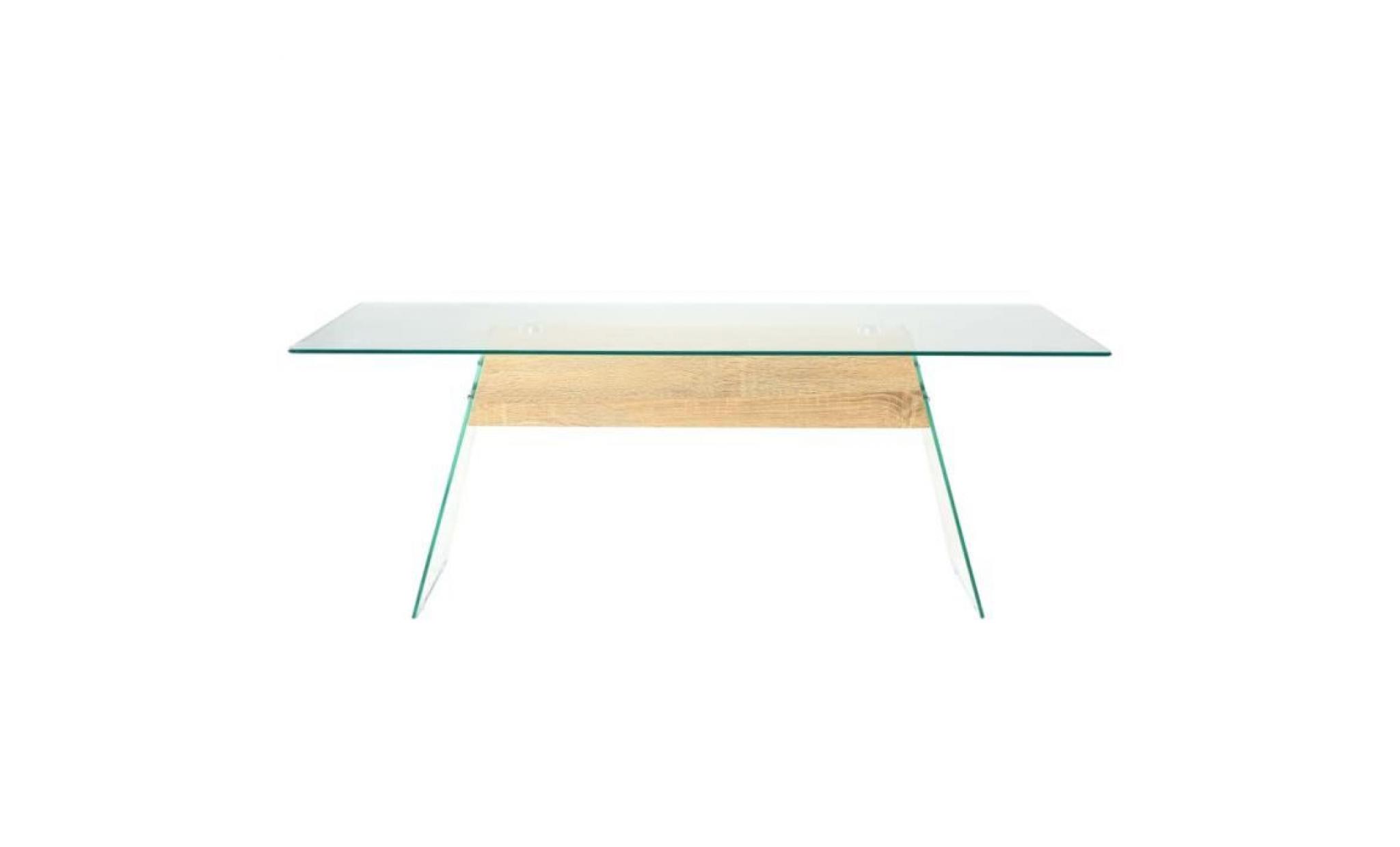 table basse mdf et verre 110 x 55 x 40 cm couleur de chêne pas cher