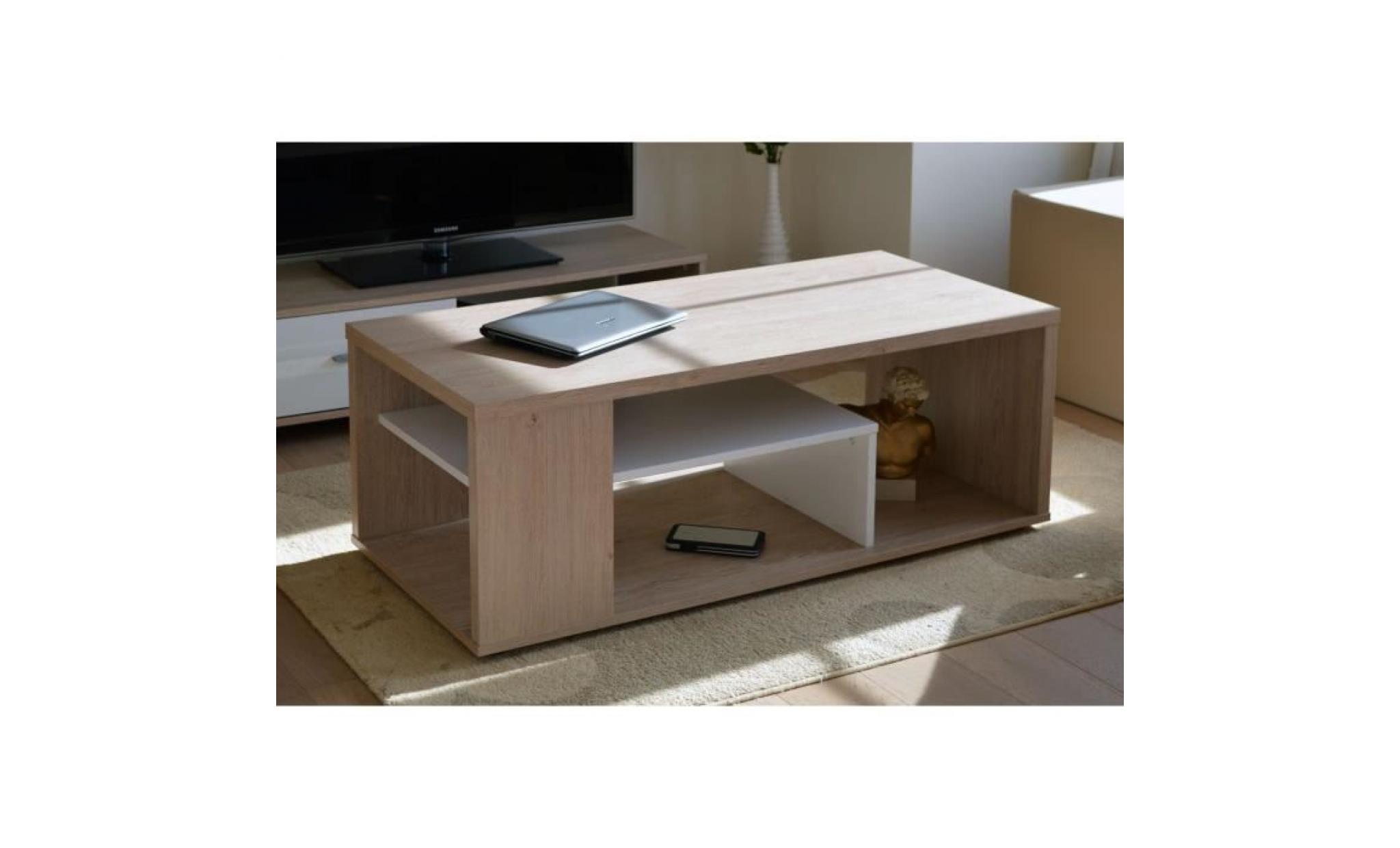 table basse melina. meuble moderne et tendance couleur chêne et blanc. idéal pour votre salon. fabrication française