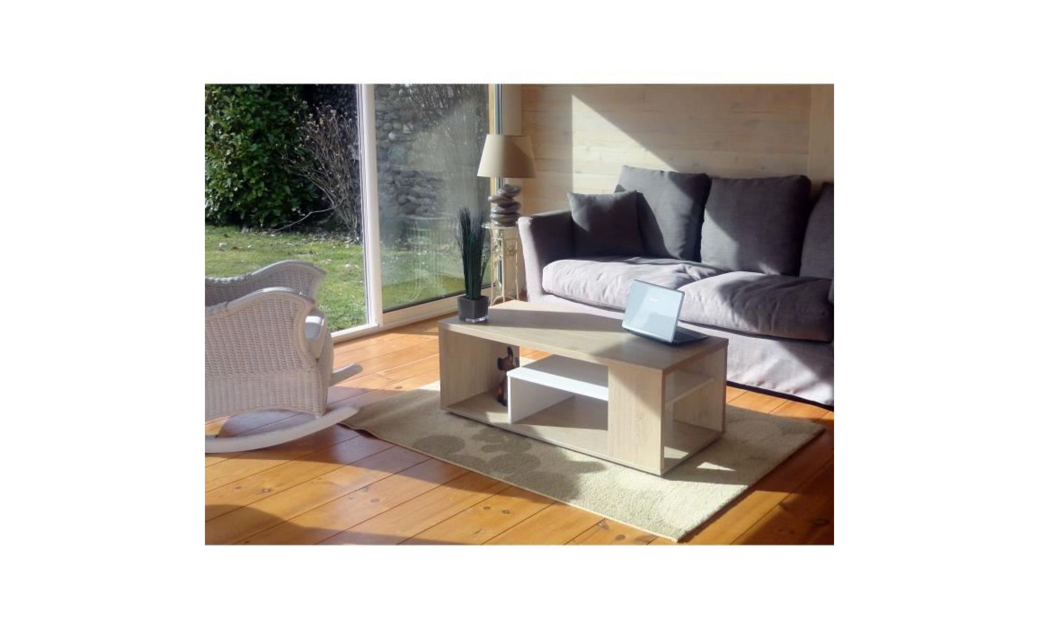 table basse melina. meuble moderne et tendance couleur chêne et blanc. idéal pour votre salon. fabrication française pas cher