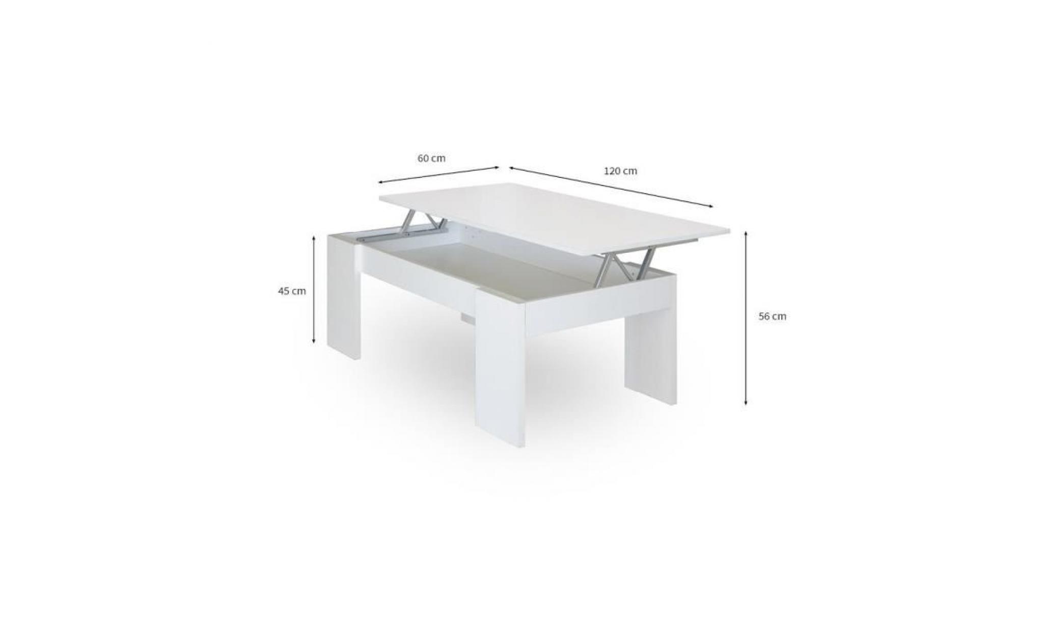 table basse blanche l120 x l60 cm plateau relevable avec rangement gotham pas cher
