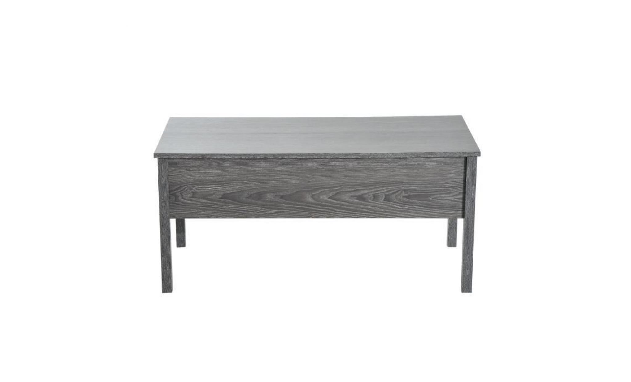 table basse plateau revelable 98l x 48l x 45h cm coffre interne rangement panneaux de particules mélaminé veinage bois gris pas cher
