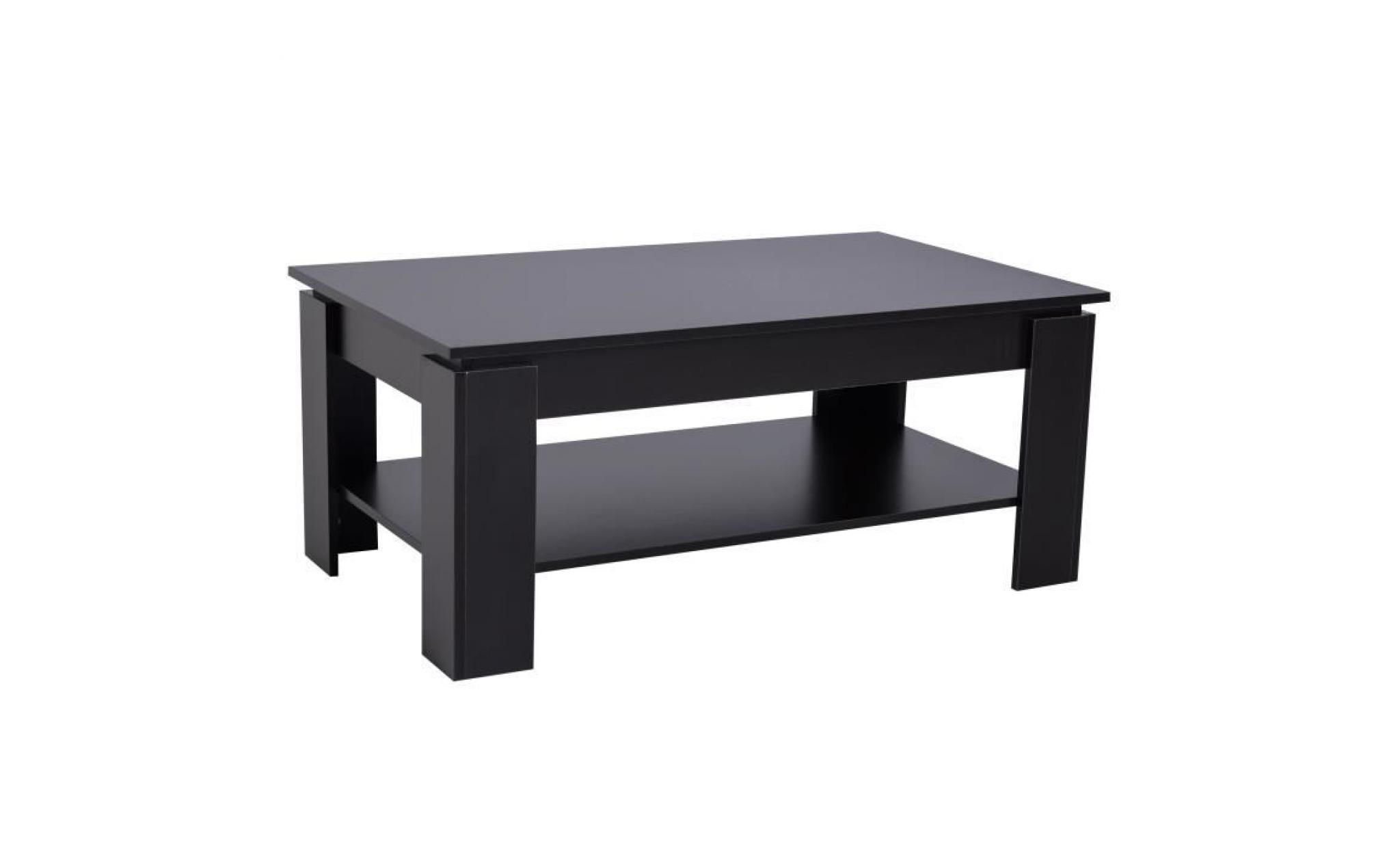 table basse rectangulaire design contemporain avec étagère dim. 110l x 65l x 47h cm panneaux particules noir 110x65x47cm noir