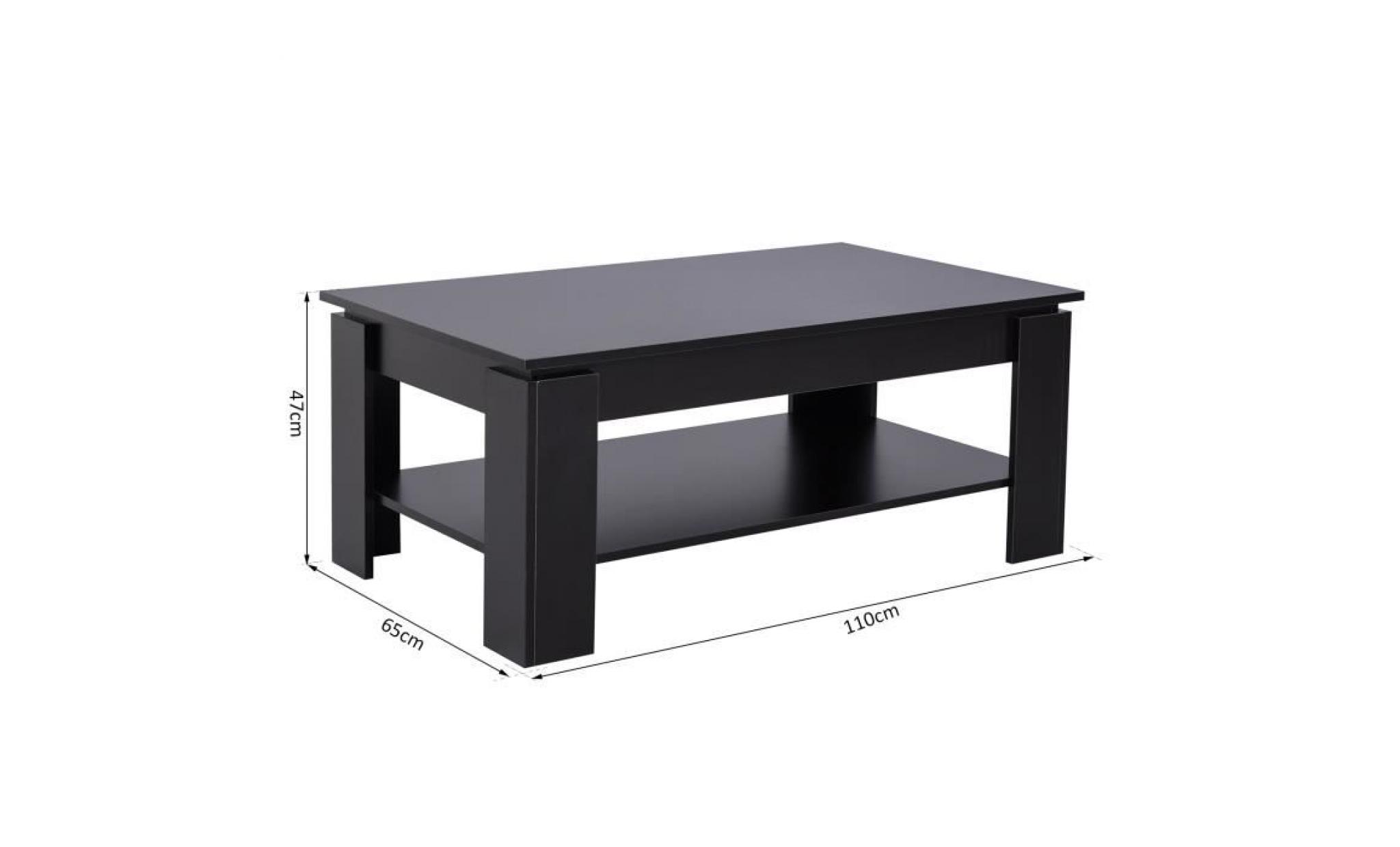 table basse rectangulaire design contemporain avec étagère dim. 110l x 65l x 47h cm panneaux particules noir 110x65x47cm noir pas cher
