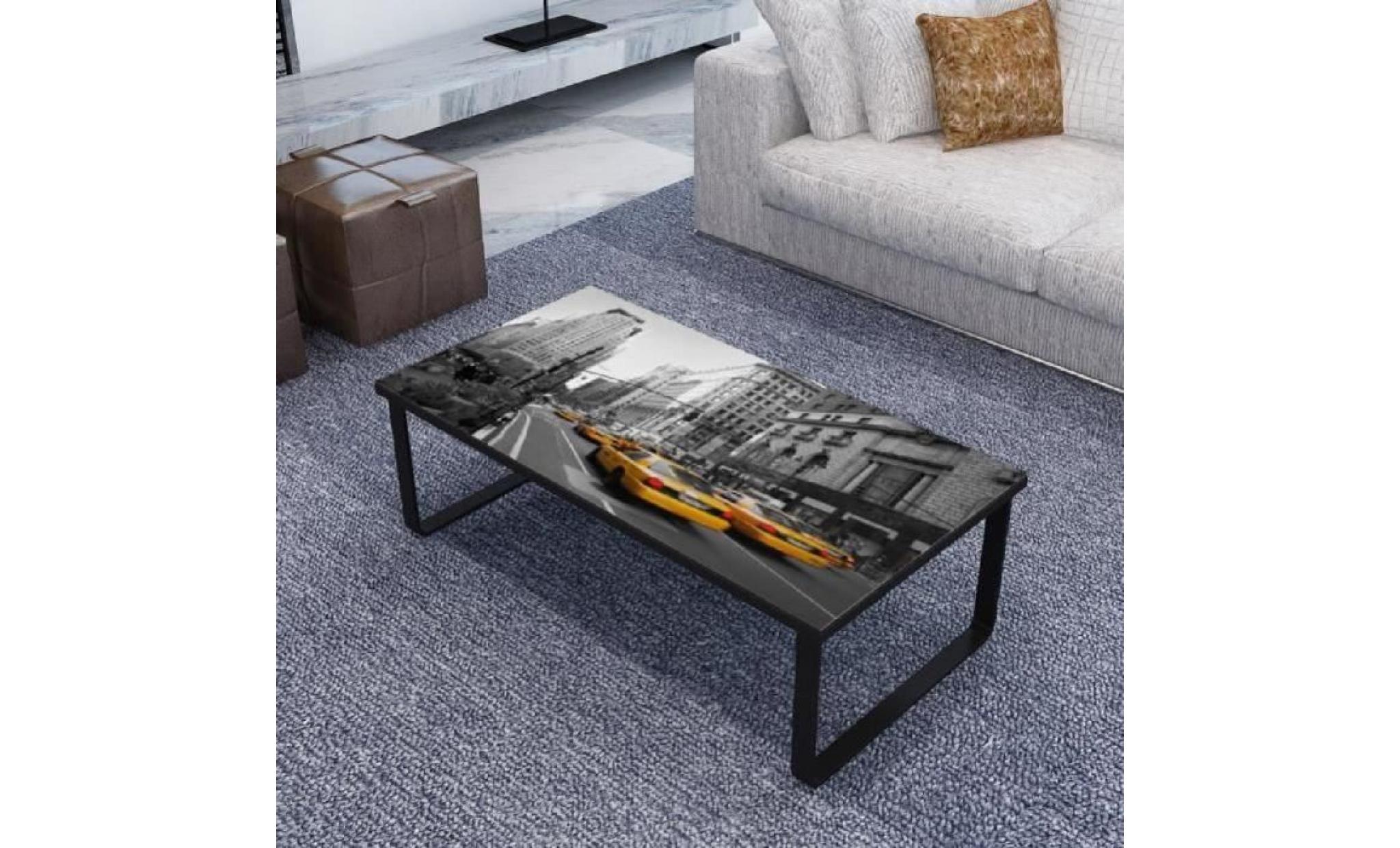 table basse rectangulaire en verre imprimé design unique moderne pour salon stable haute qualité pas cher
