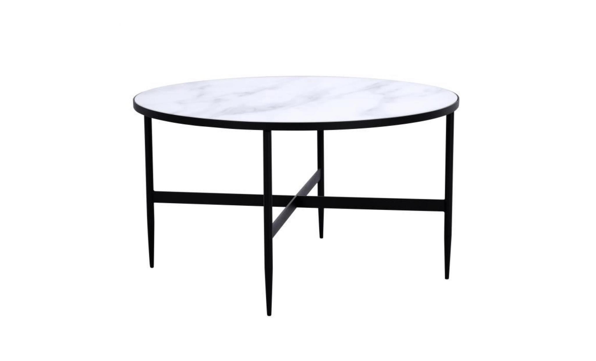table basse ronde alaska en verre effet marbre et metal noir  80 cm