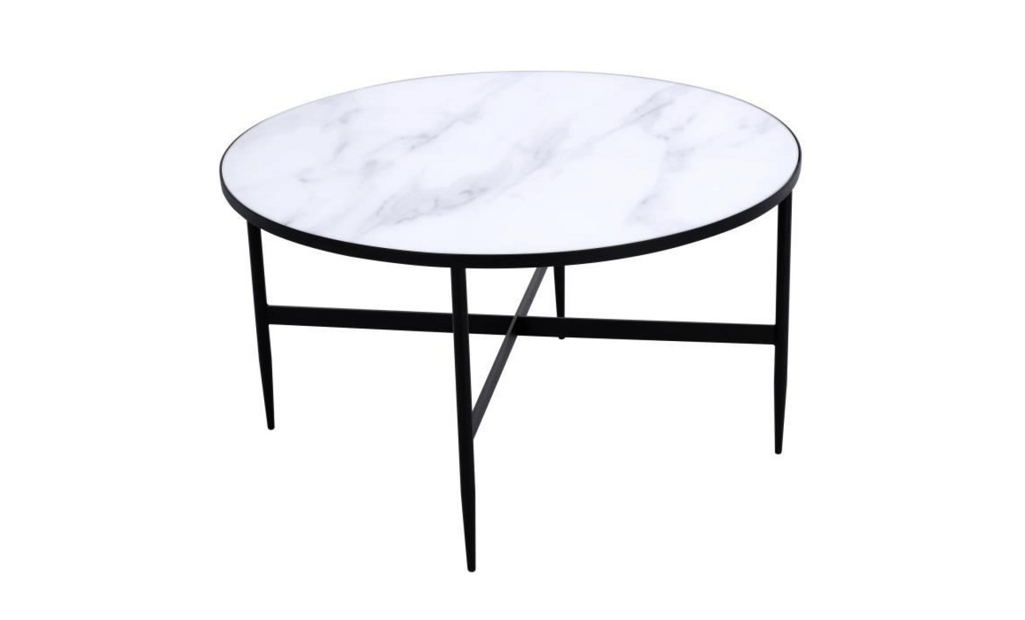 table basse ronde alaska en verre effet marbre et metal noir  80 cm pas cher