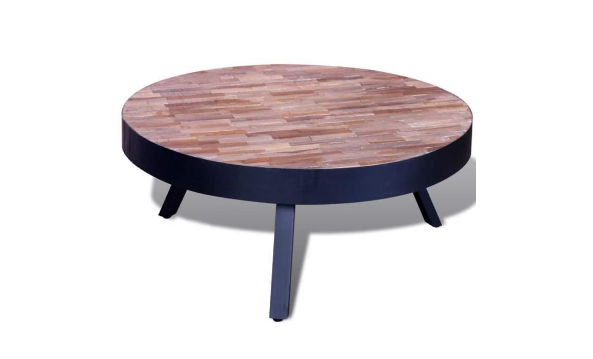 table basse ronde bois de teck recyclé style contemporain table de salon pas cher