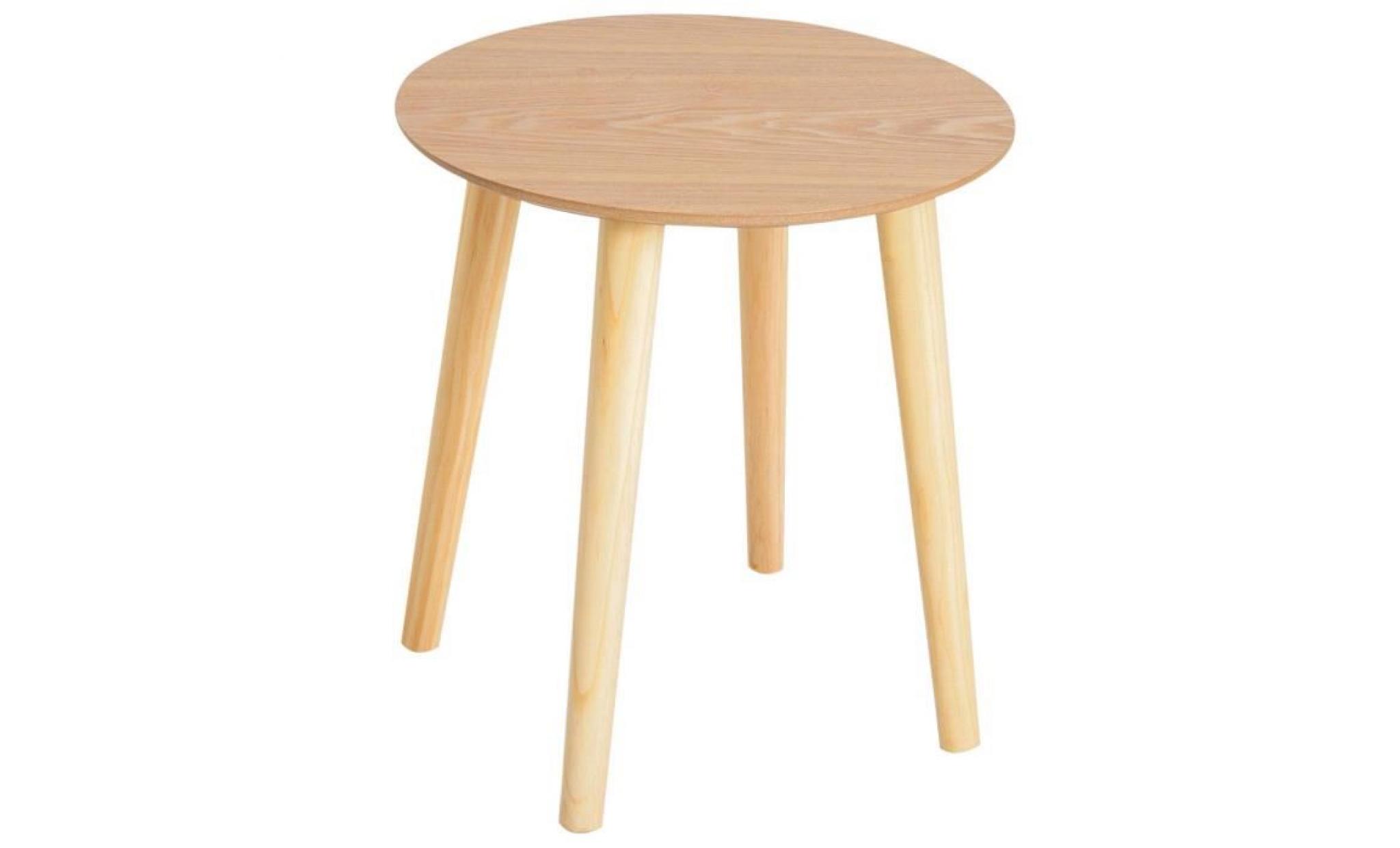 table basse ronde design scandinave Ø 59 x 50h cm bois massif pin mdf coloris bois de hêtre 59x59x50cm beige