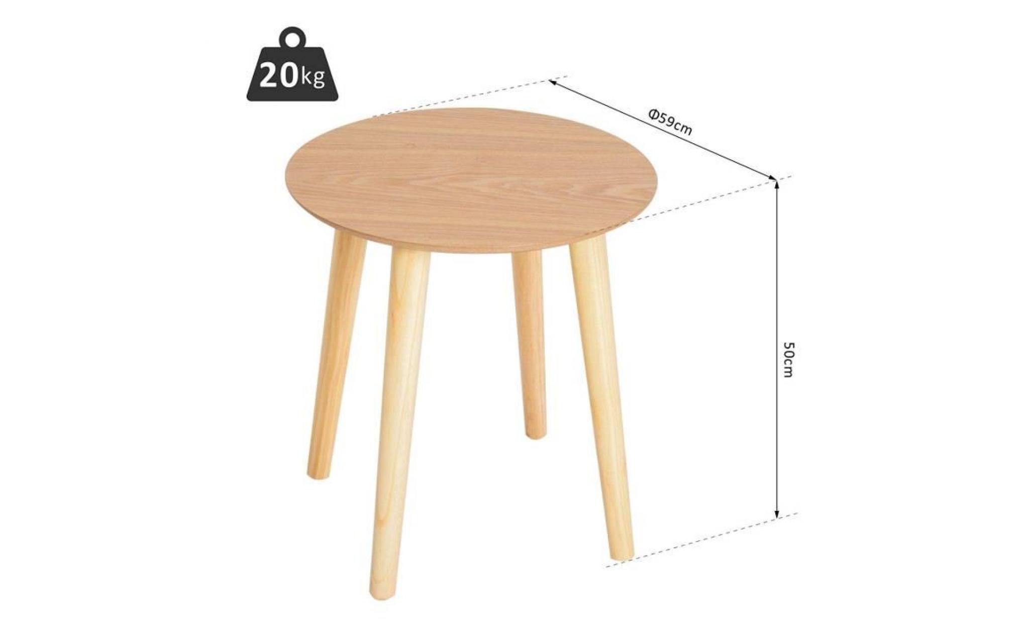 table basse ronde design scandinave Ø 59 x 50h cm bois massif pin mdf coloris bois de hêtre 59x59x50cm beige pas cher