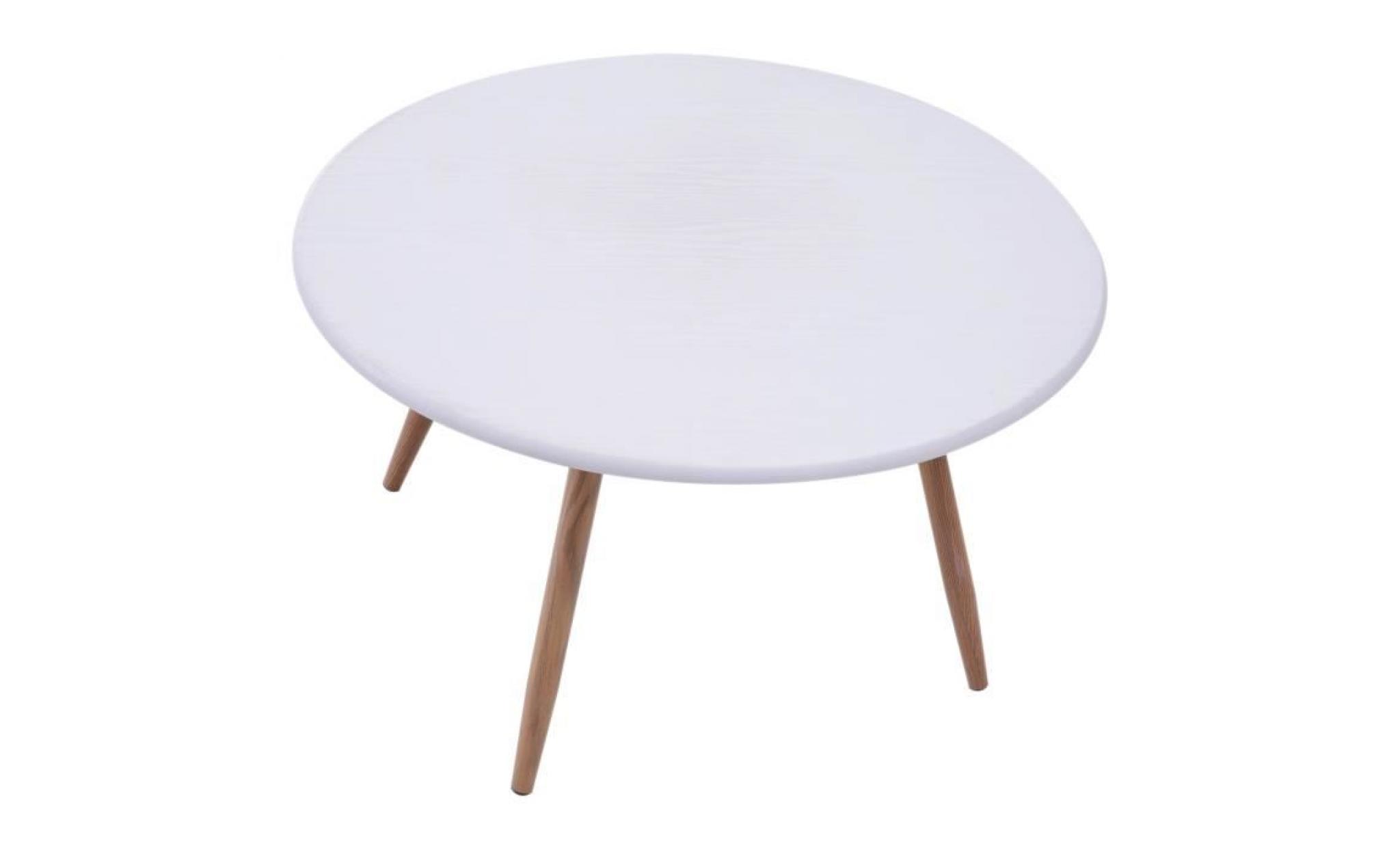 table basse ronde design scandinave Ø 80 x 45h cm métal mdf bois et blanc 80x80x45cm blanc pas cher