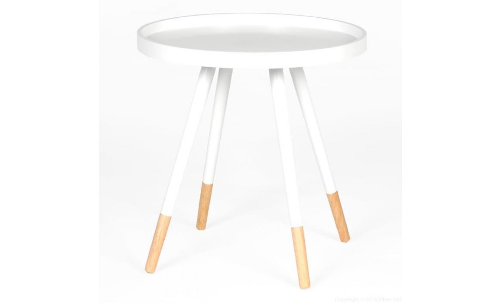 table basse ronde en bois diamètre 46 cm  hauteur 48 cm elin   blanc