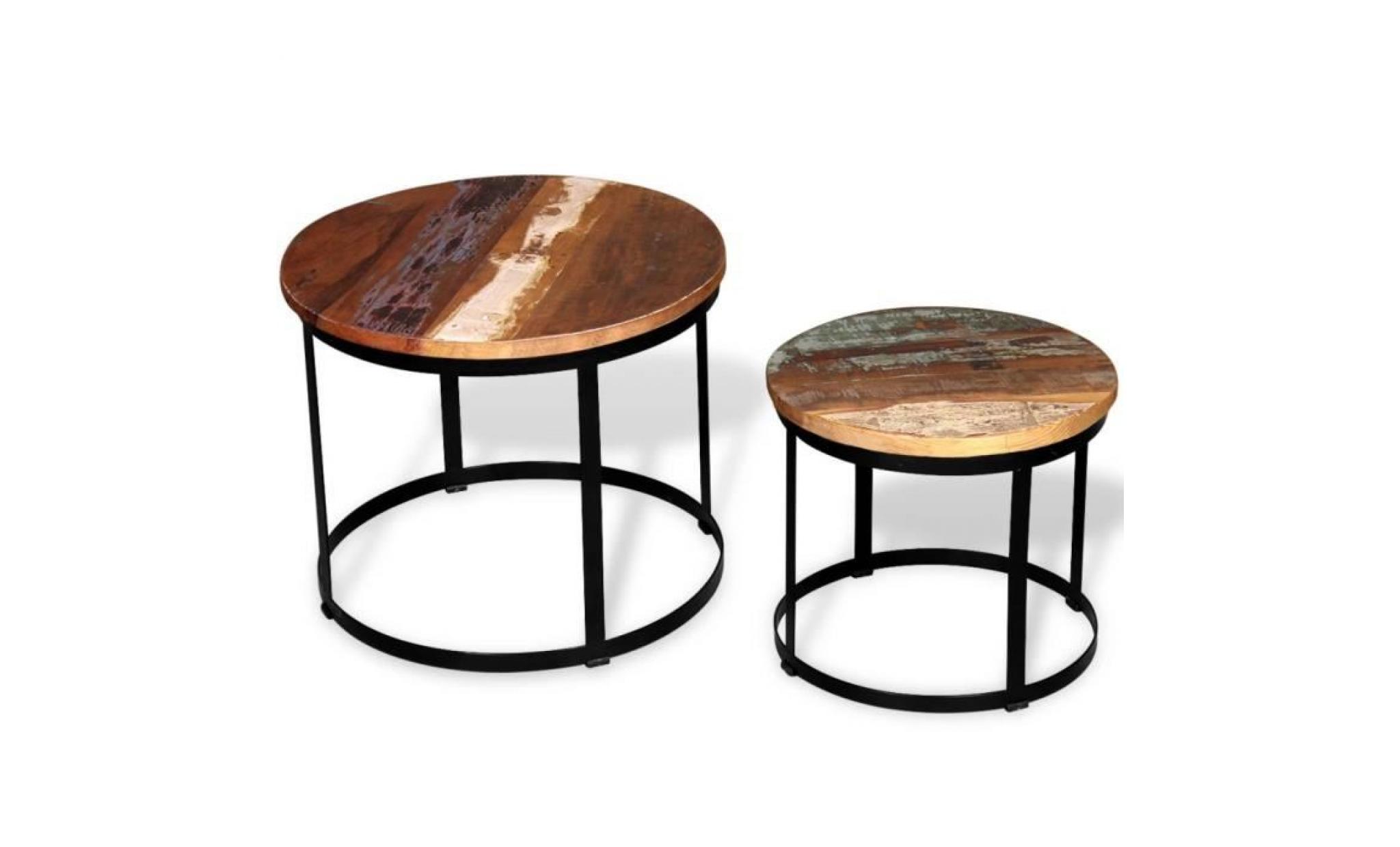 table basse style contemporain table de salon 2 pcs bois récupéré massif rond 40 cm   50 cm