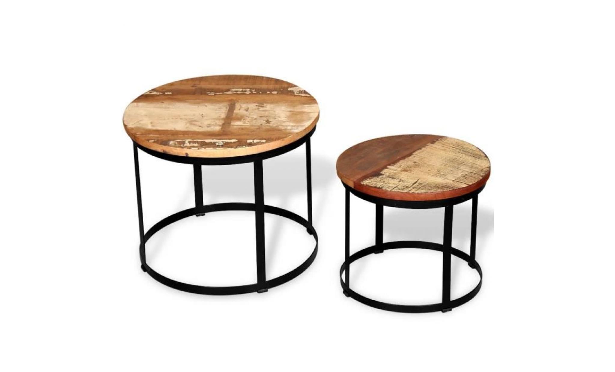 table basse style contemporain table de salon 2 pcs bois récupéré massif rond 40 cm   50 cm pas cher