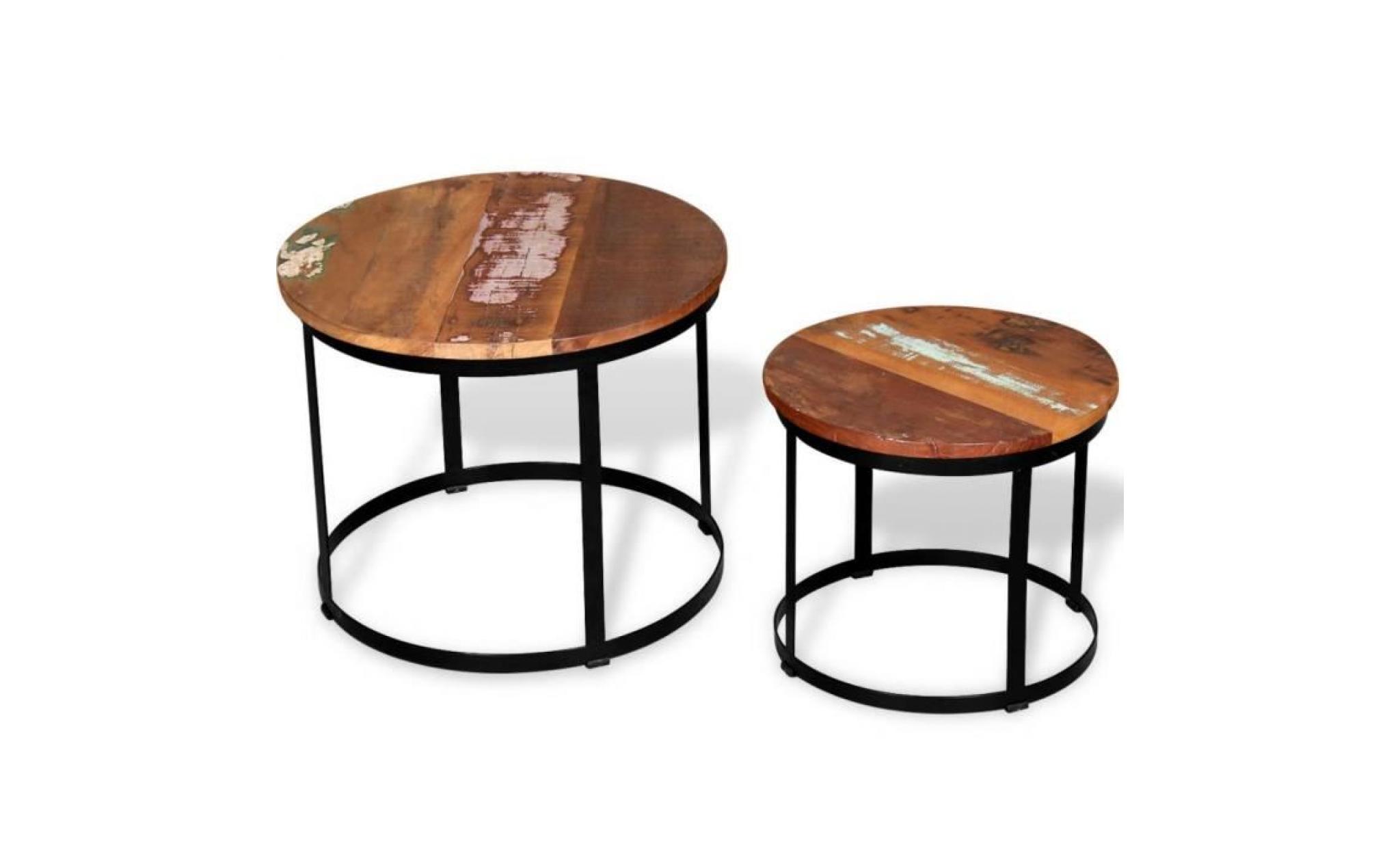 table basse style contemporain table de salon 2 pcs bois récupéré massif rond 40 cm   50 cm pas cher