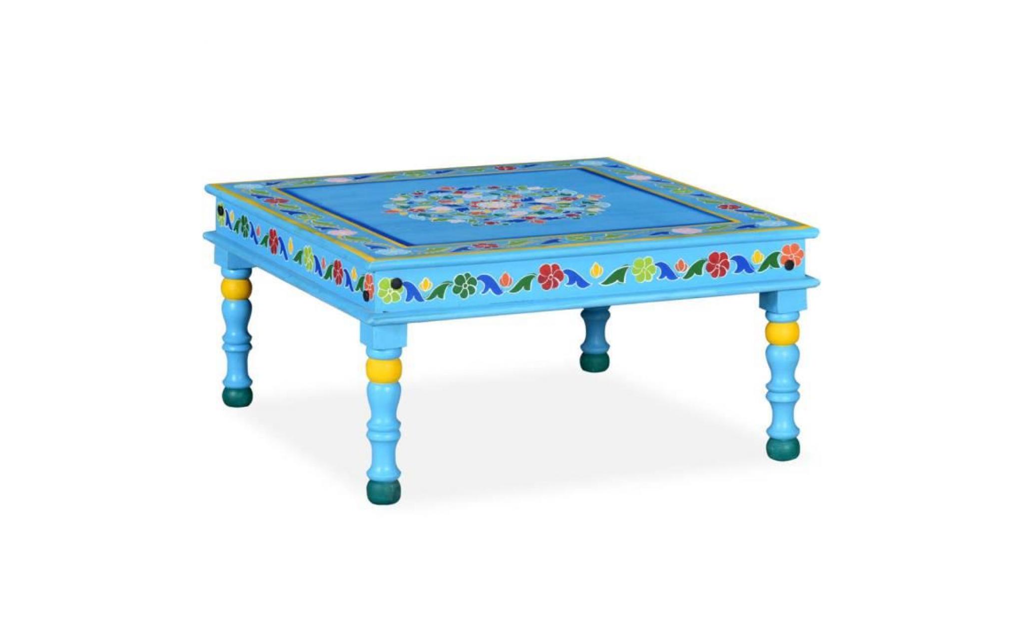 table basse style contemporain table de salon  bois massif de manguier turquoise peinte à la main