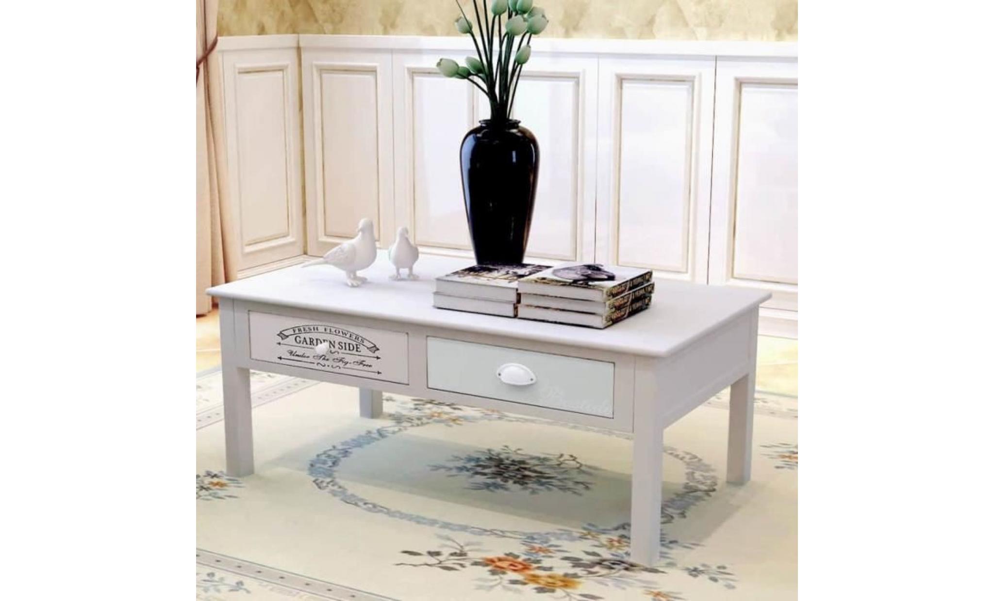 table basse style contemporain table de salon bois de récupération massif 60 x 45 cm blanc