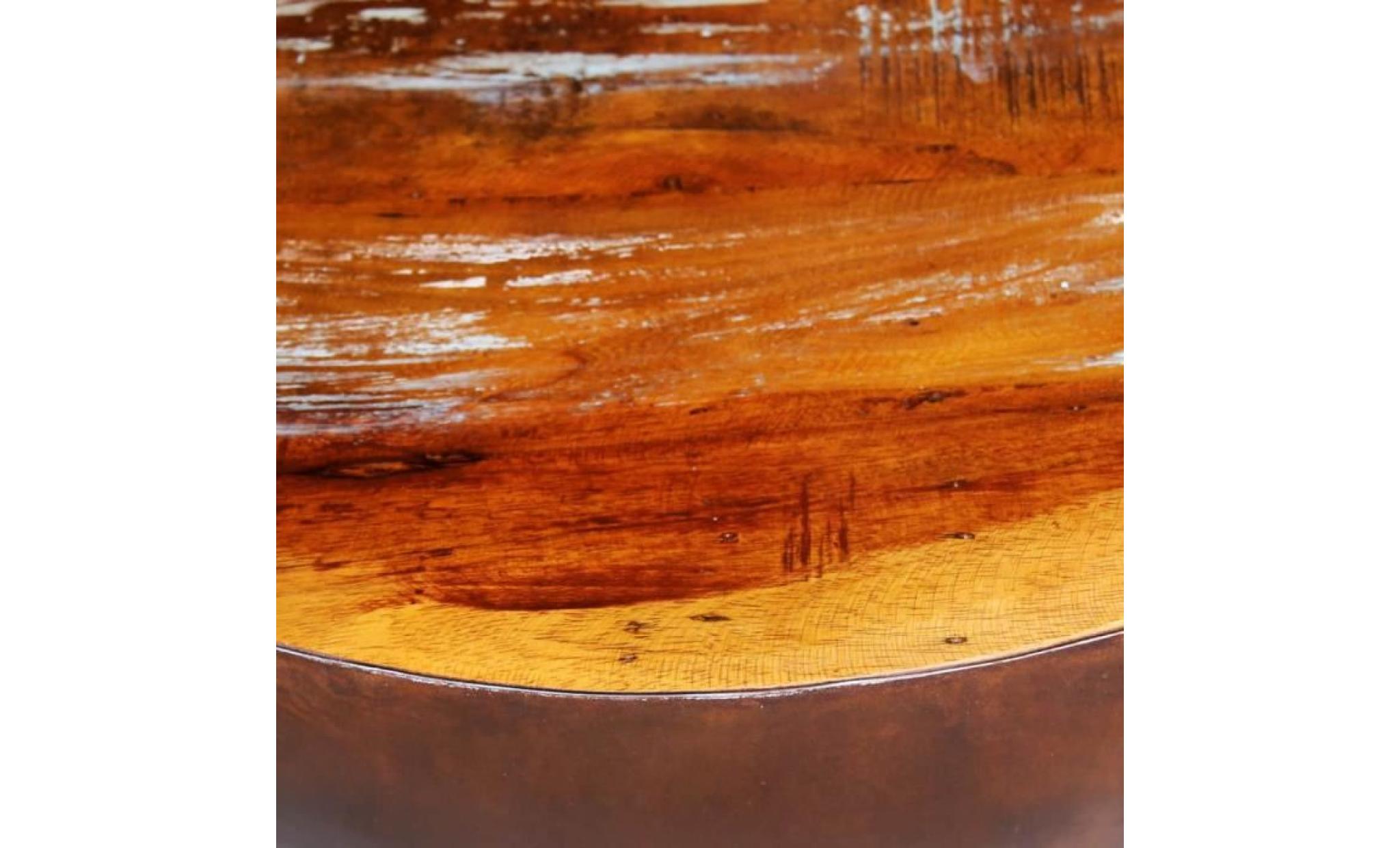 table basse style contemporain table de salon forme de bol avec base en acier bois recyclé pas cher