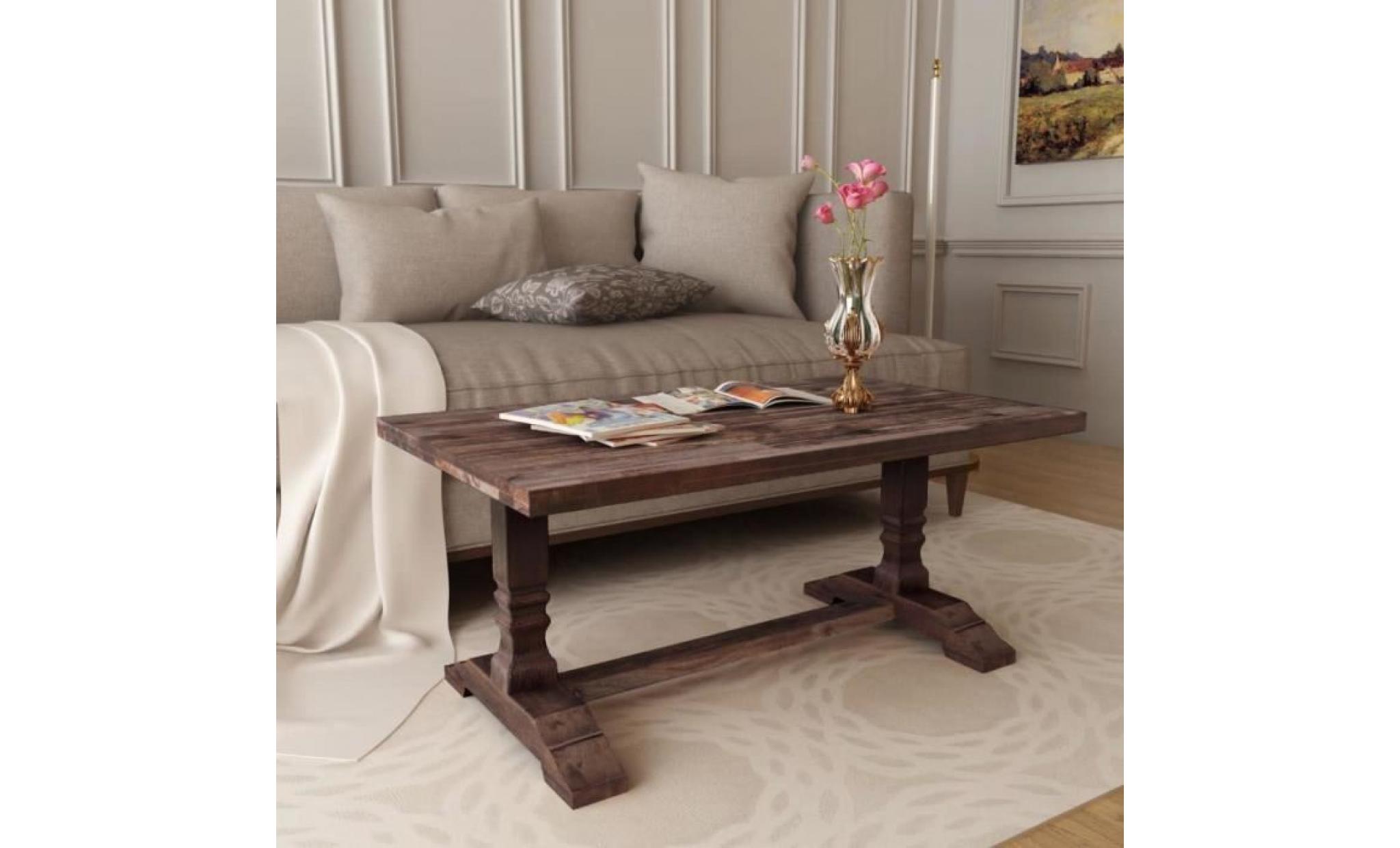 table basse sur pied bois d'acacia massif 100 x 60 x 45 cm brun pas cher