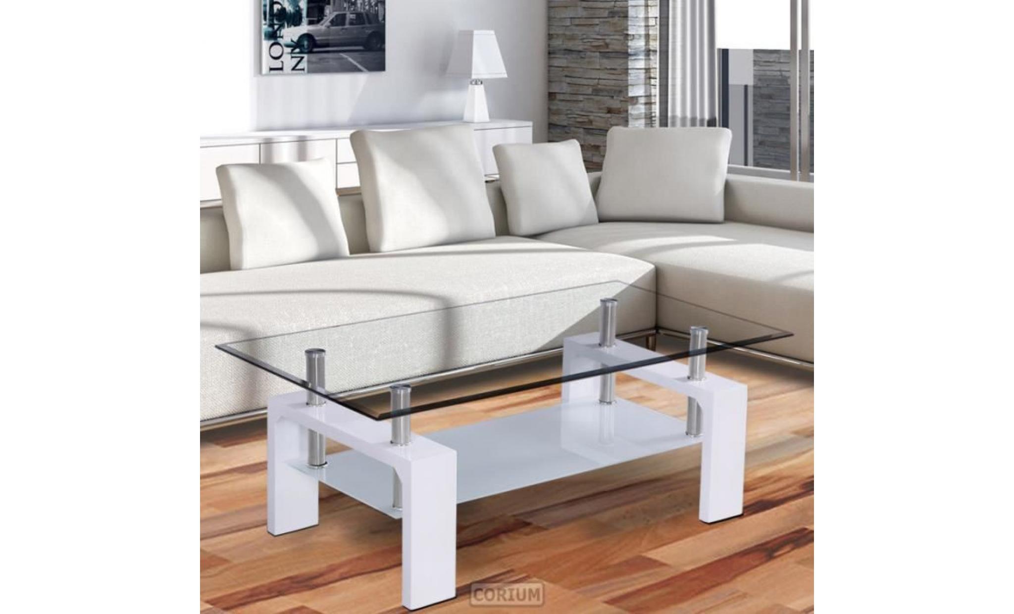 table basse   table de salle de séjour de corium (100 x 50 x 45 cm) (plaque de verre) (blanc) table / table en verre / desserte / sa