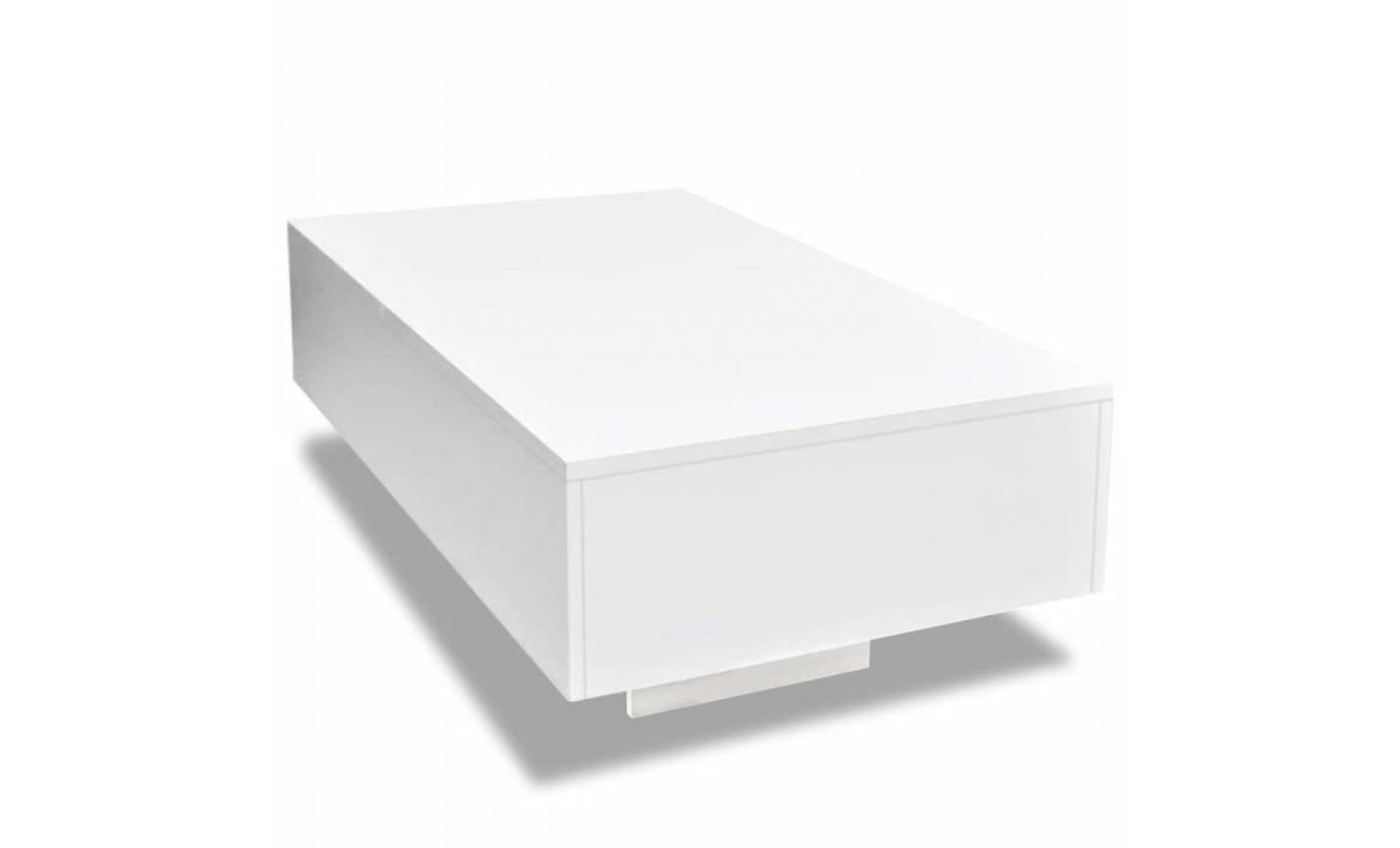 table basse table de salon 85 x 55 x 31 cm haute brillance blanche style contemporain pas cher