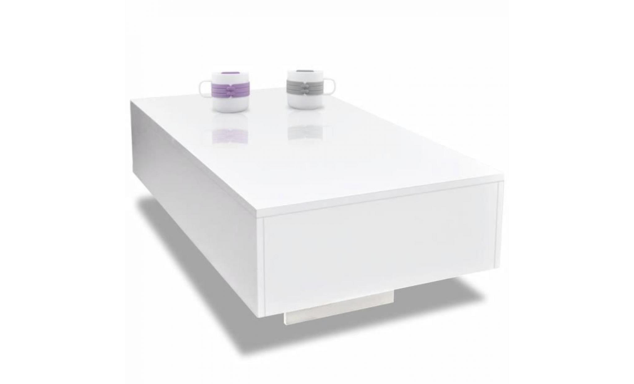table basse table de salon 85 x 55 x 31 cm haute brillance blanche style contemporain pas cher