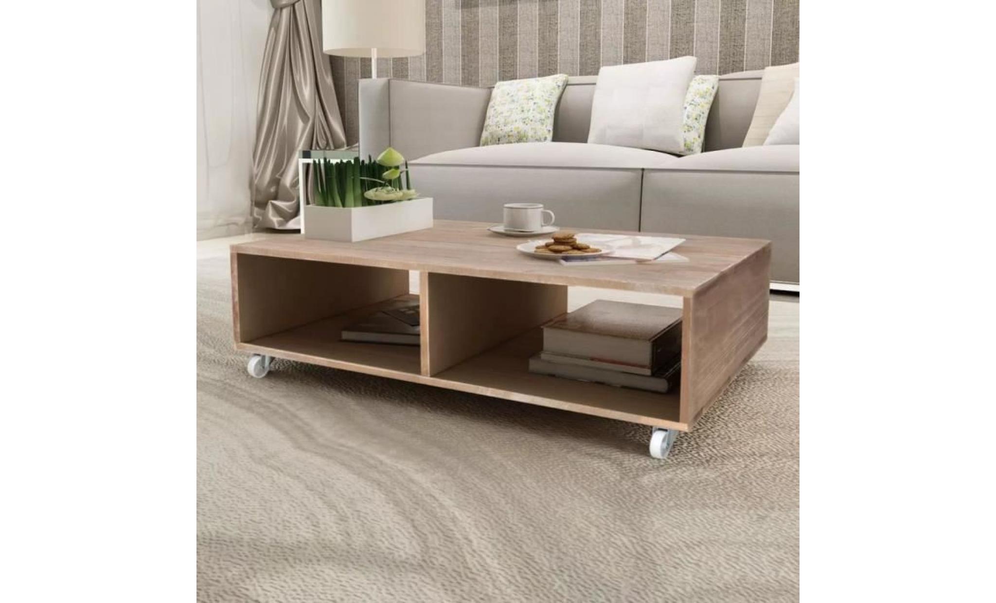 table basse table de salon avec 2 compartiments de rangement style contemporain bois massif marron