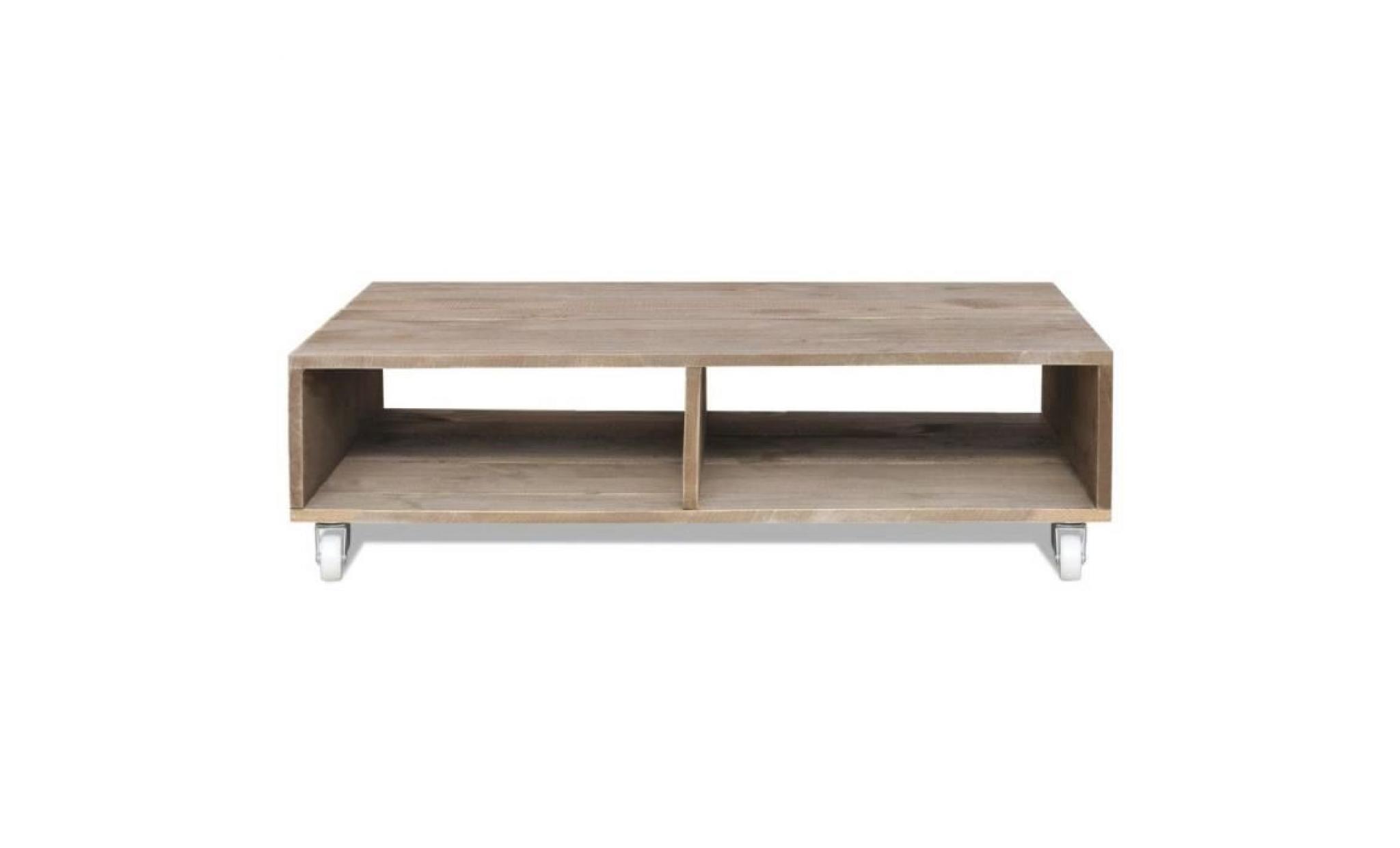 table basse table de salon avec 2 compartiments de rangement style contemporain bois massif marron pas cher