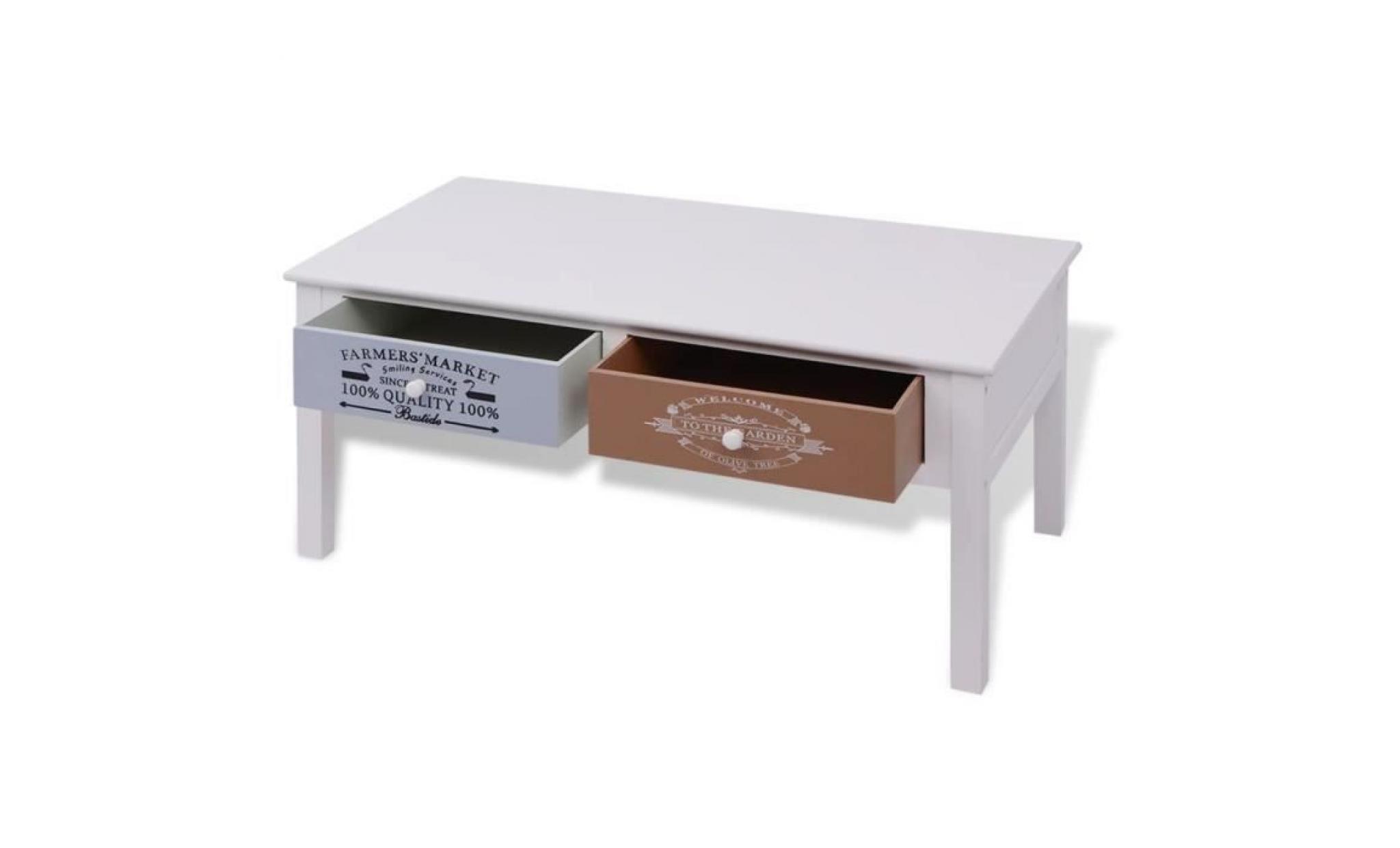 table basse table de salon avec 2 tiroirs en couleurs différentes bois 100 x 50 x 45 cm pas cher