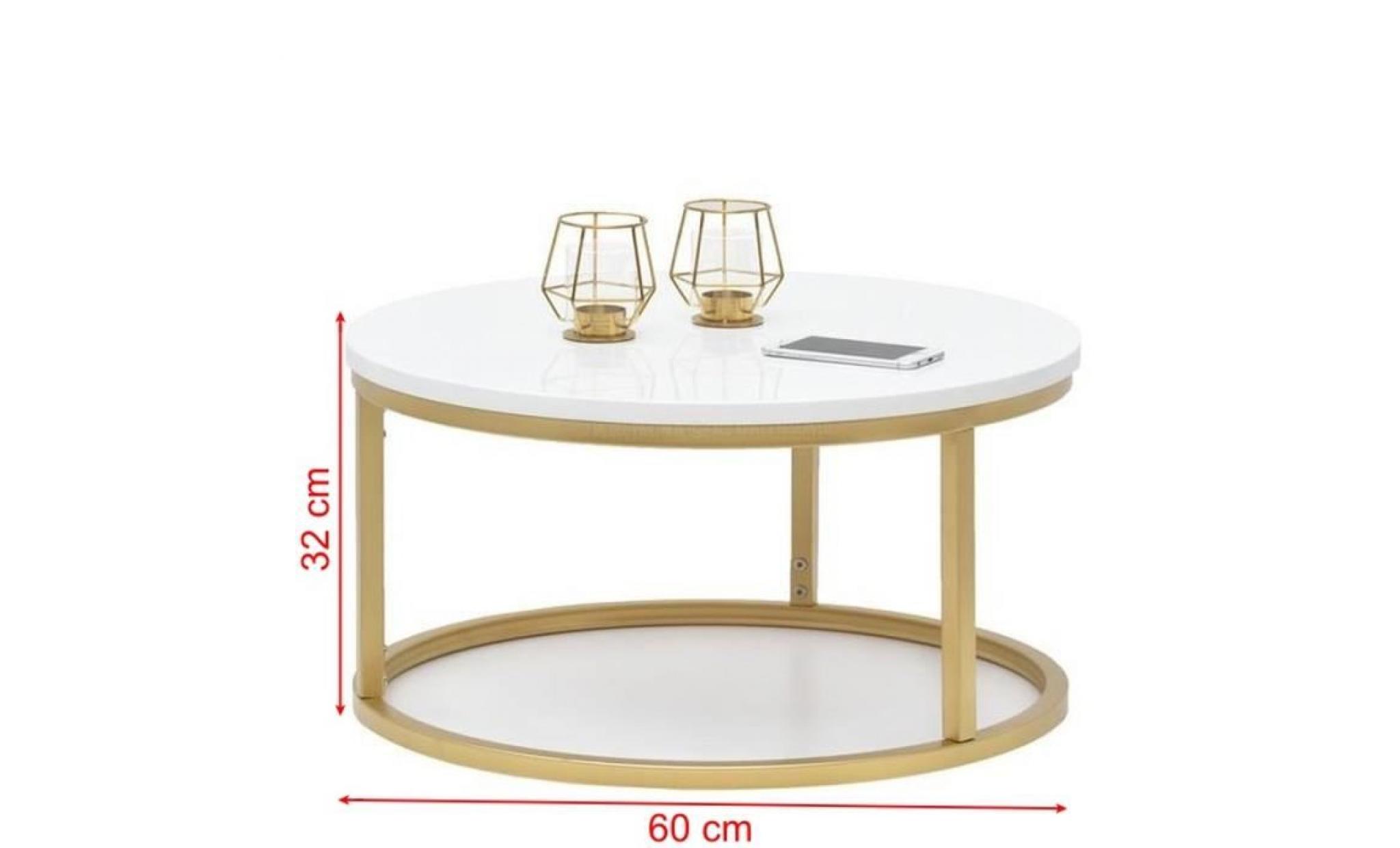 table basse / table de salon   kodia   blanc / or   60 cm   table ronde pas cher