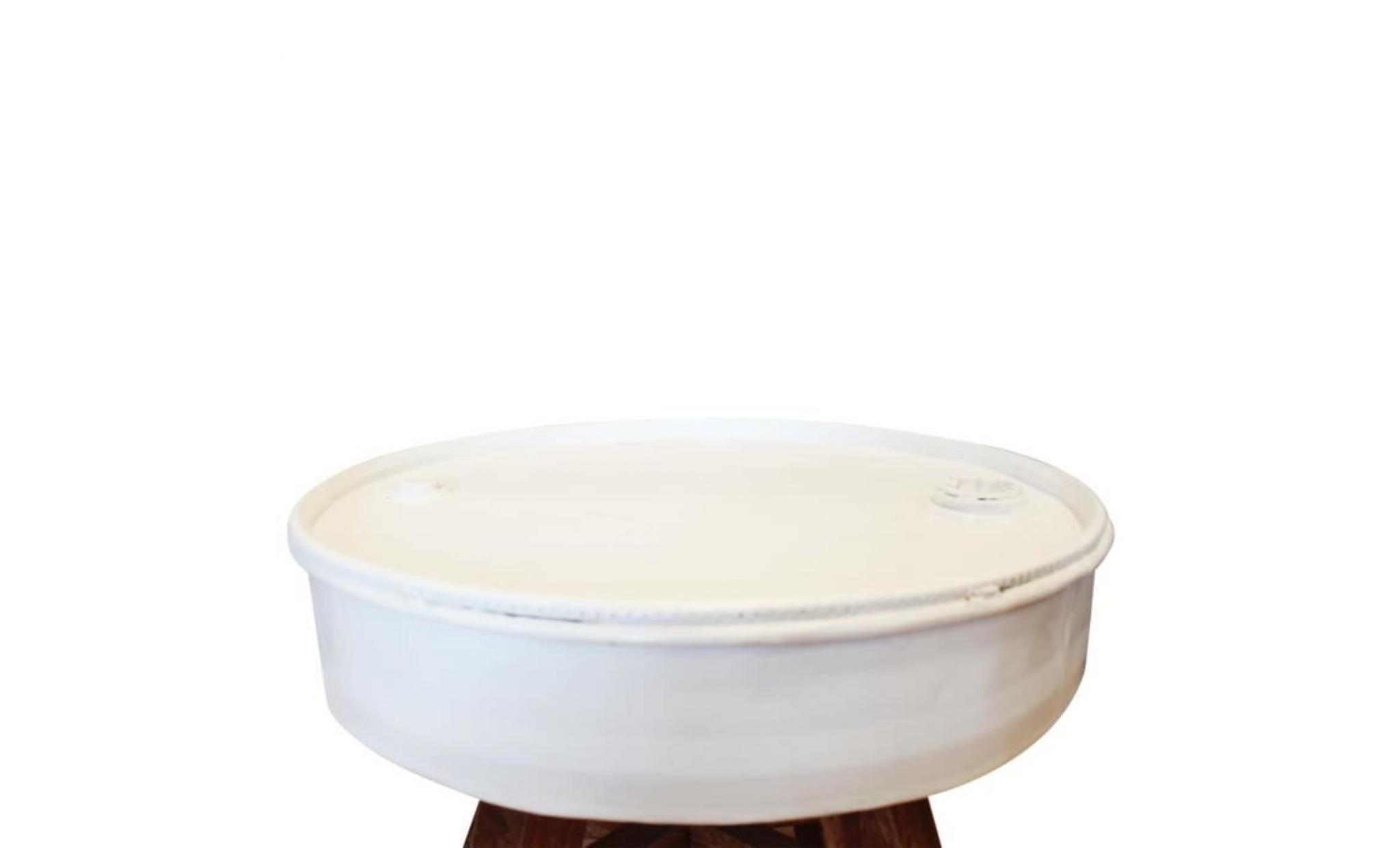 table basse table de salon ronde bois de récupération massif fabrication à la main 60 x 45 cm blanc pas cher