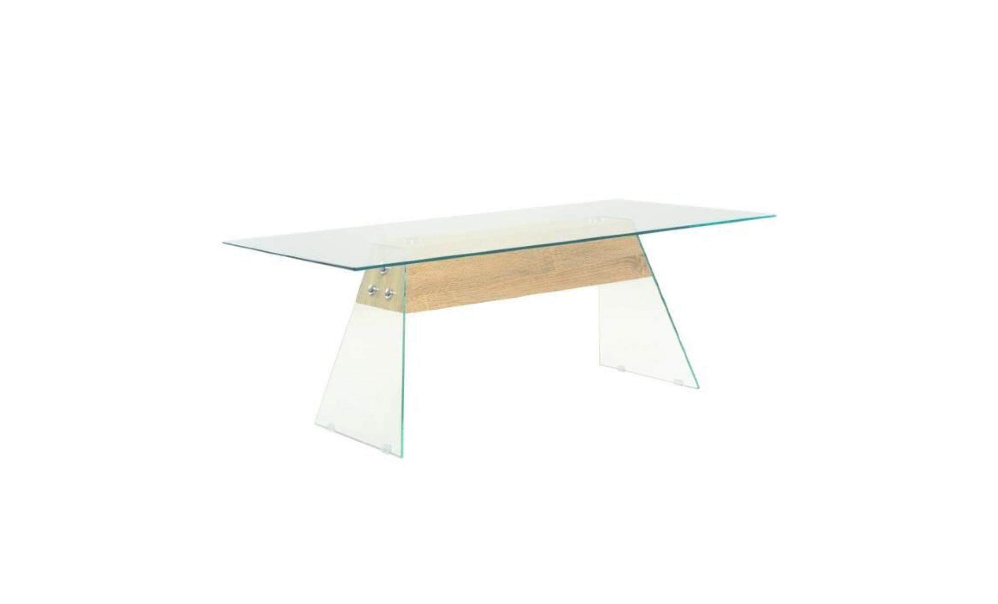 table basse tableà thé mdf et verre 110 x 55 x 40 cm couleur de chêne