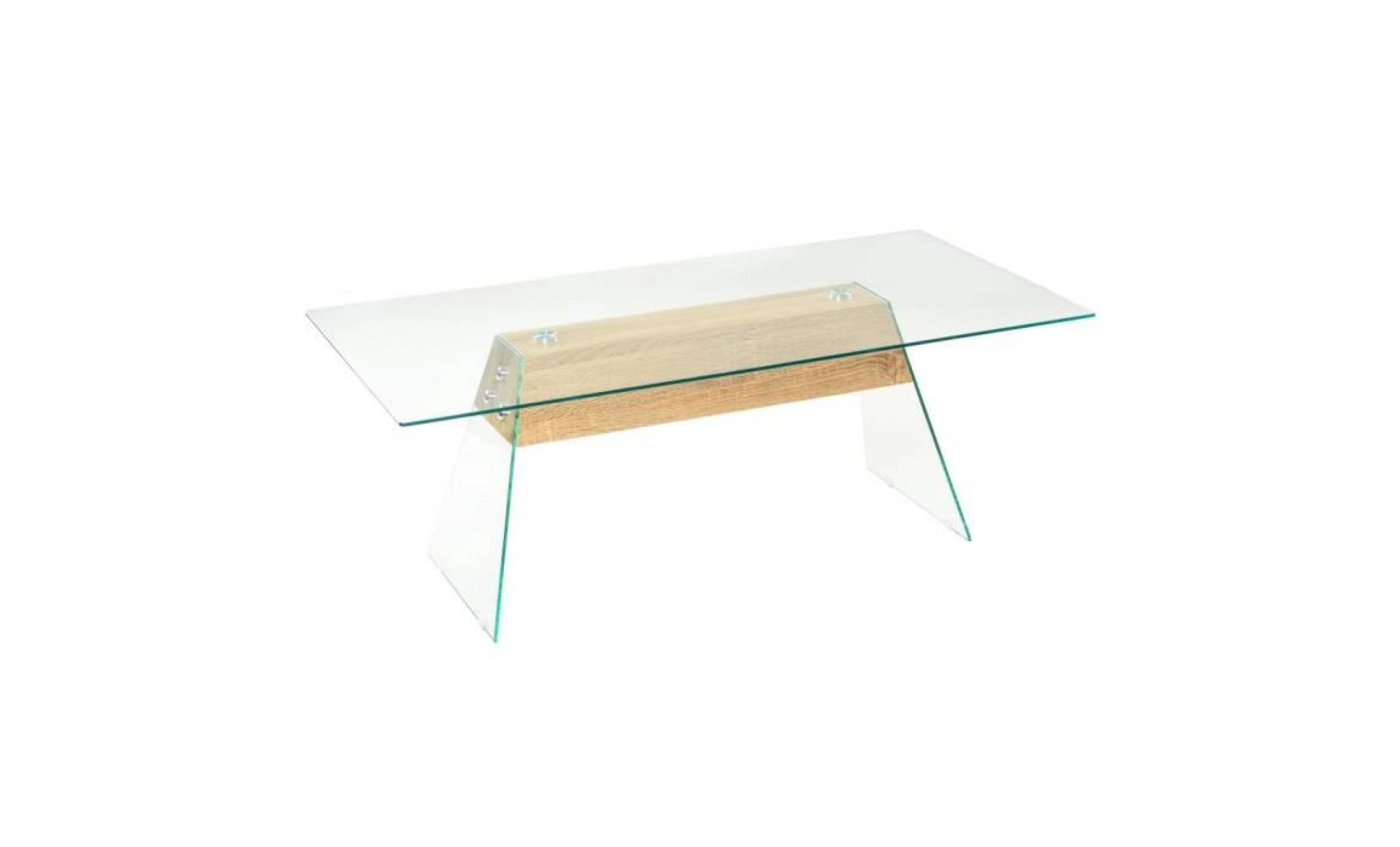 table basse tableà thé mdf et verre 110 x 55 x 40 cm couleur de chêne pas cher