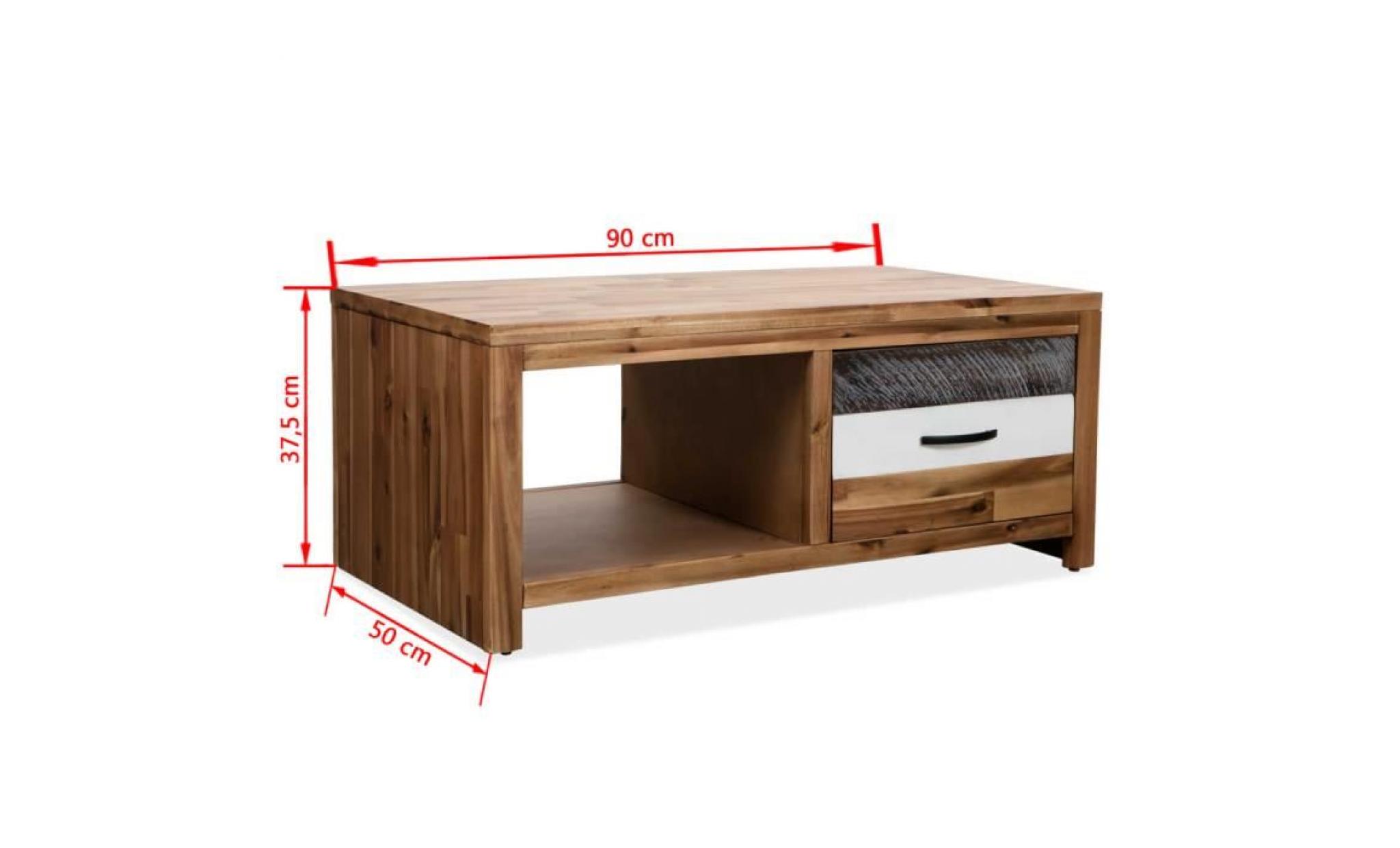 table basse vintage bois d'acacia massif 90 x 50 x 37,5 cm table basse pour salon bureau chambre balcon pas cher