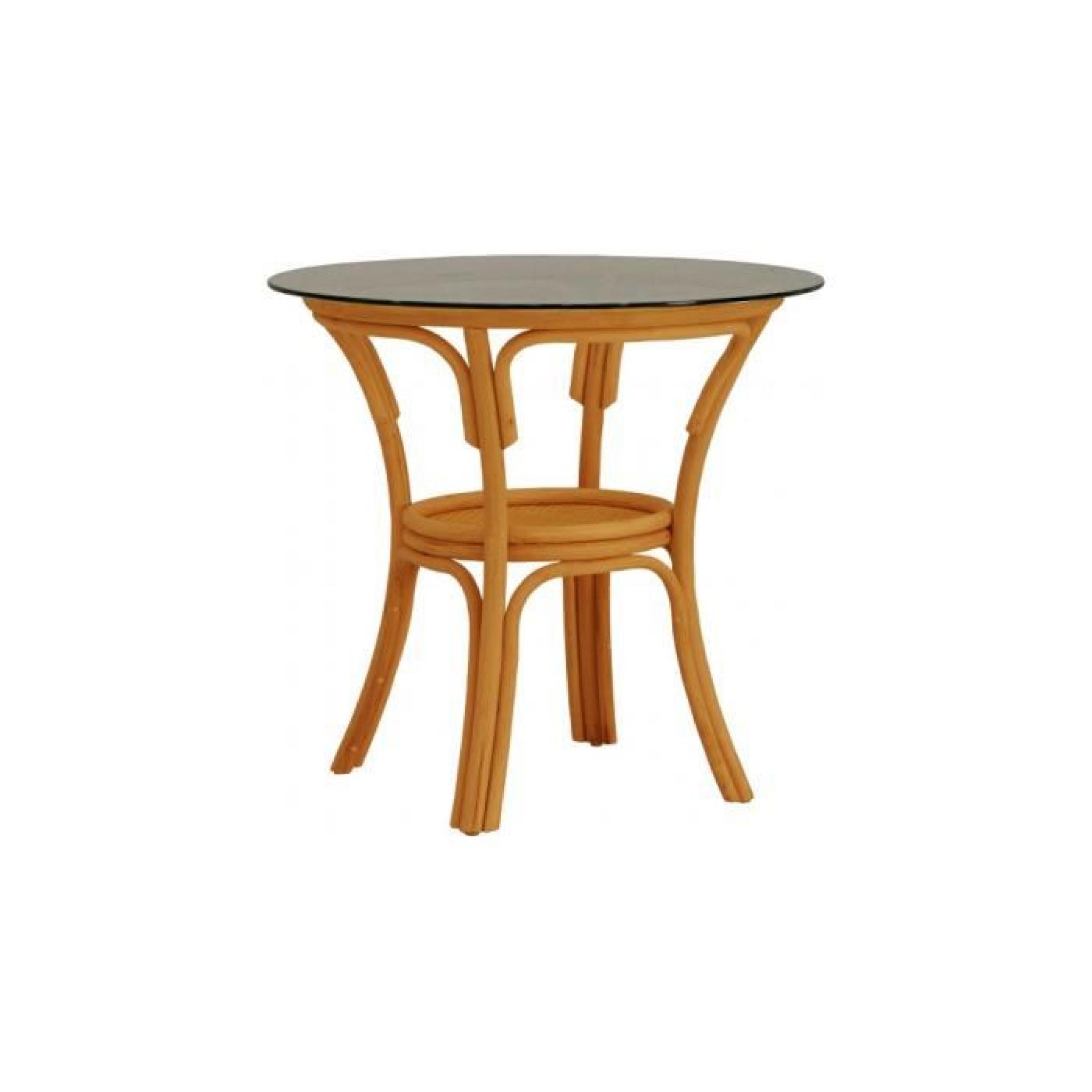 Table bistrot ronde rotin miel plateau verre Ø100
