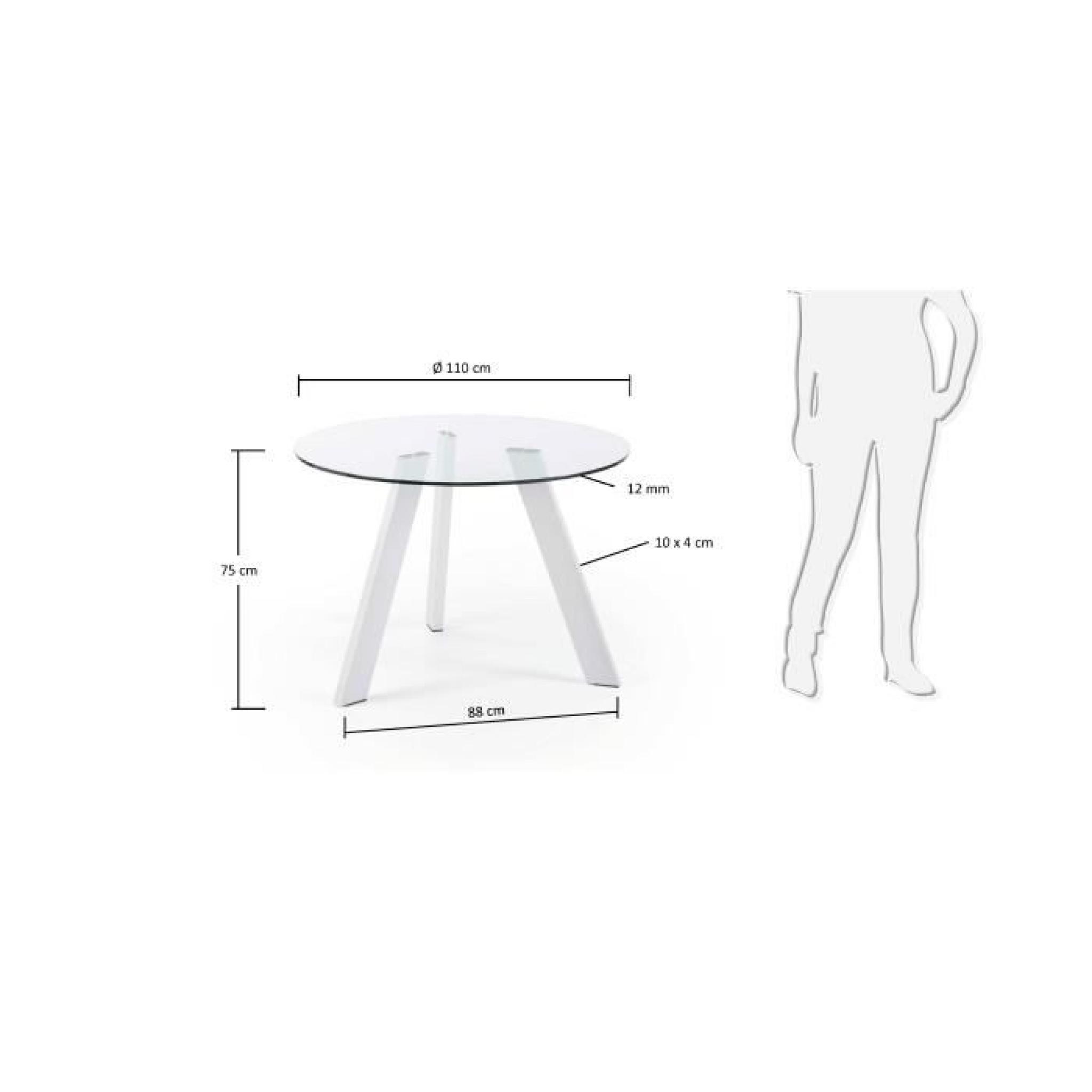 Table Carib 110 cm, blanc et verre pas cher