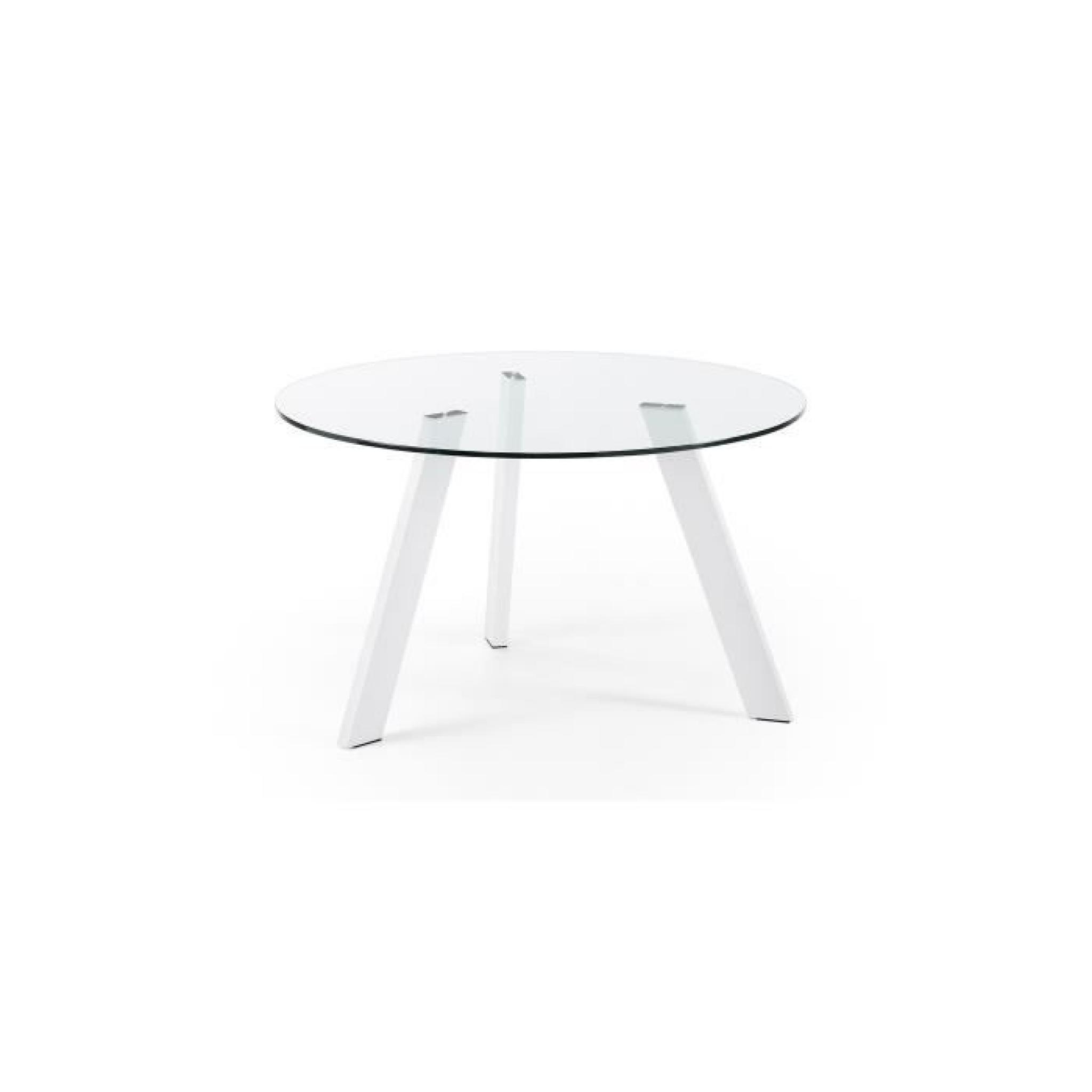 Table Carib 130 cm, blanc et verre pas cher