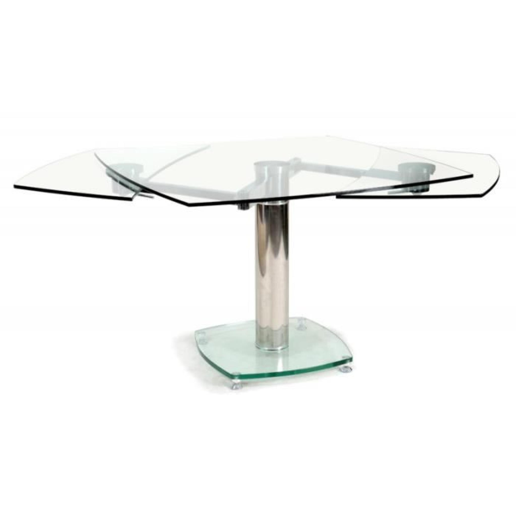 Table Carrée avec allonges plateau verre transparent CONTEMPO pas cher