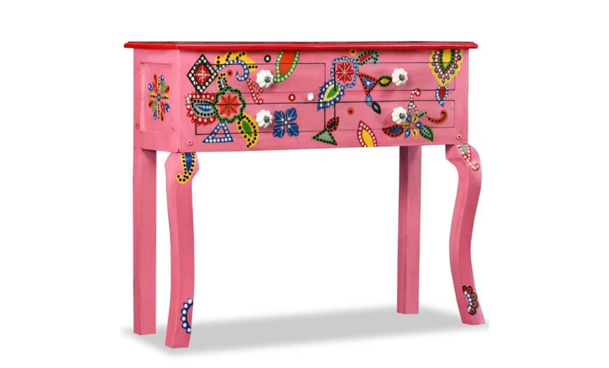 table console bois de manguier massif rose peint à la main