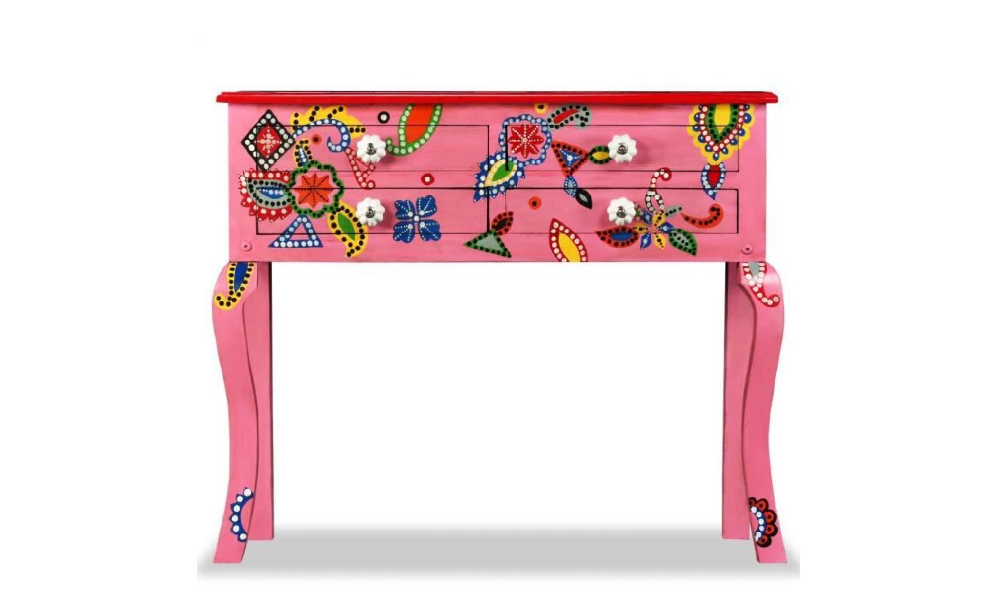 table console bois de manguier massif rose peint à la main pas cher