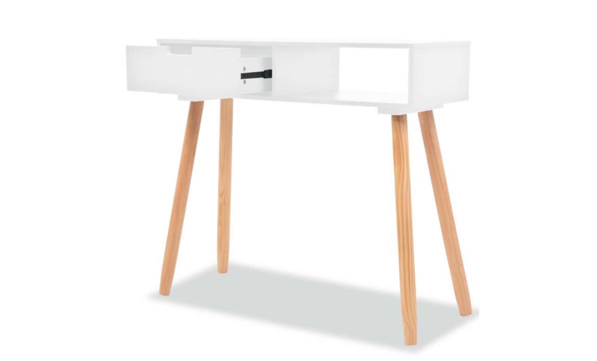 table console bois de pin massif 80 x 30 x 72 cm blanc pas cher