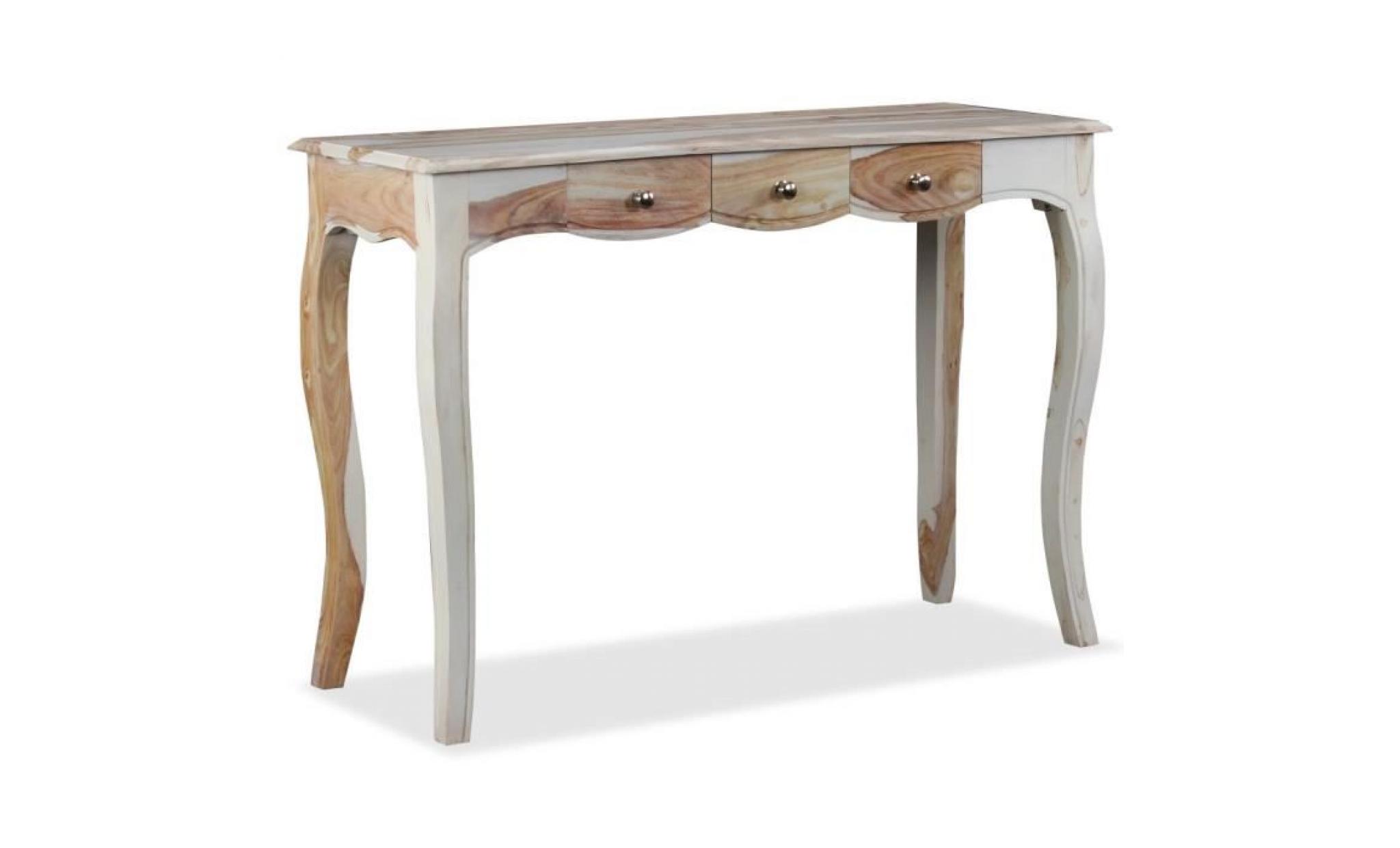 table console et 3 tiroirs bois de sesham massif 110x40x76 cm pas cher