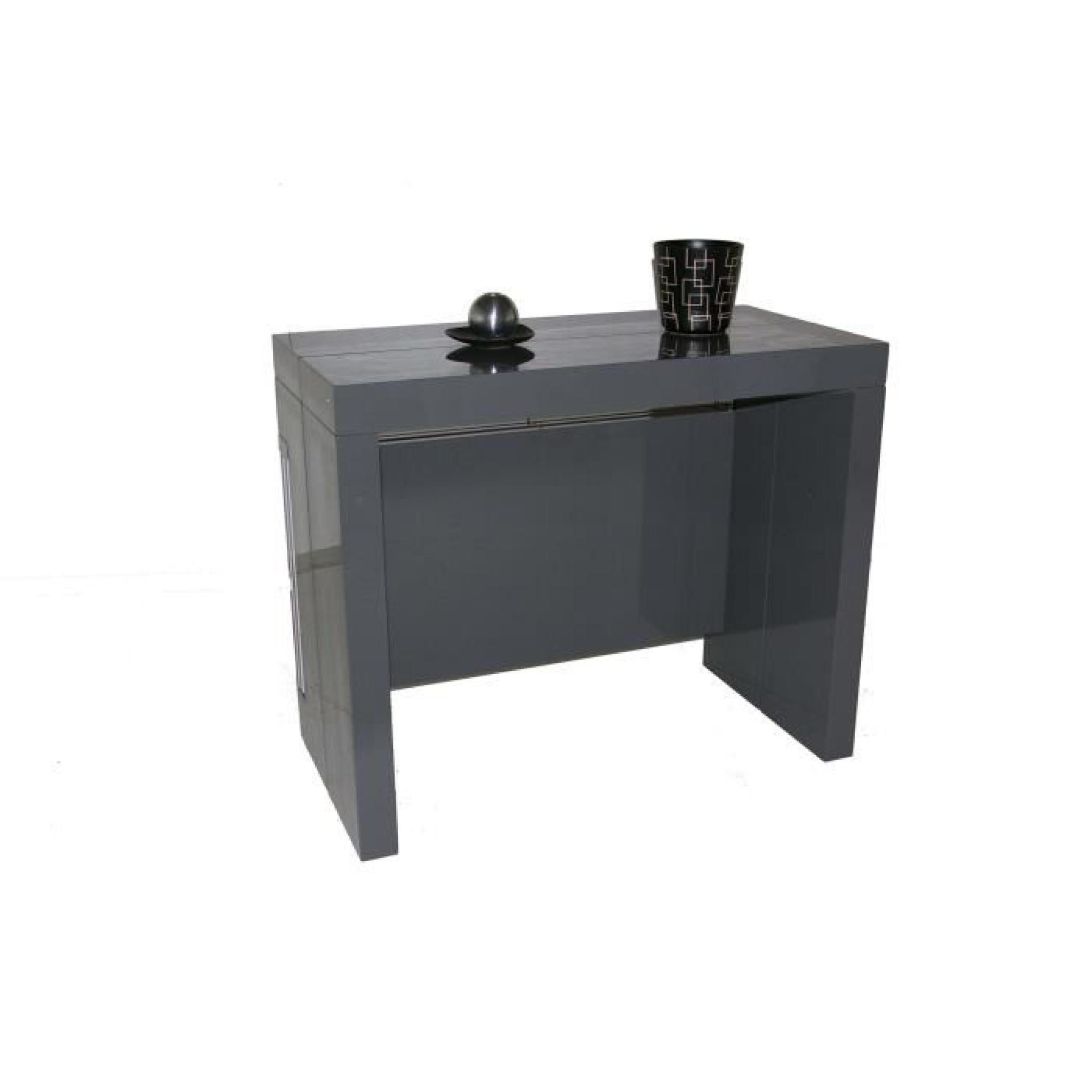 Table console extensible à allonges intégrées Milano Laqué Gris 