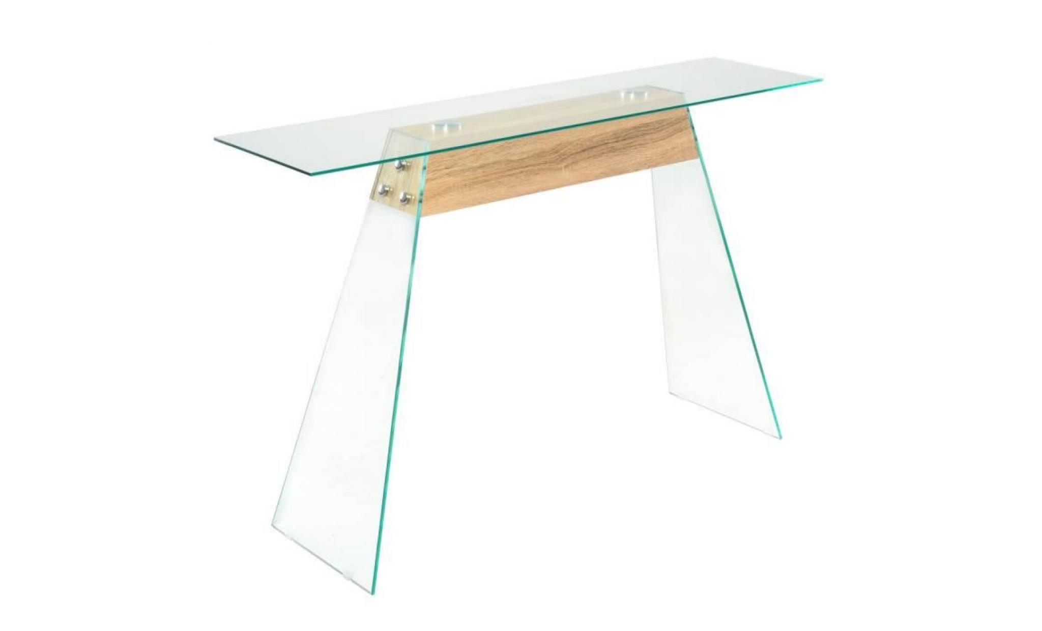 table console table d'appoint mdf et verre 120 x 30 x 76 cm couleur de chêne